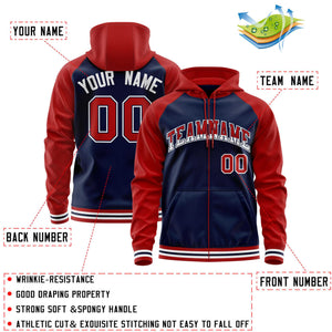 Custom Stitched Navy Red Raglan Sleeves Sports Full-Zip Sweatshirt Hoodie