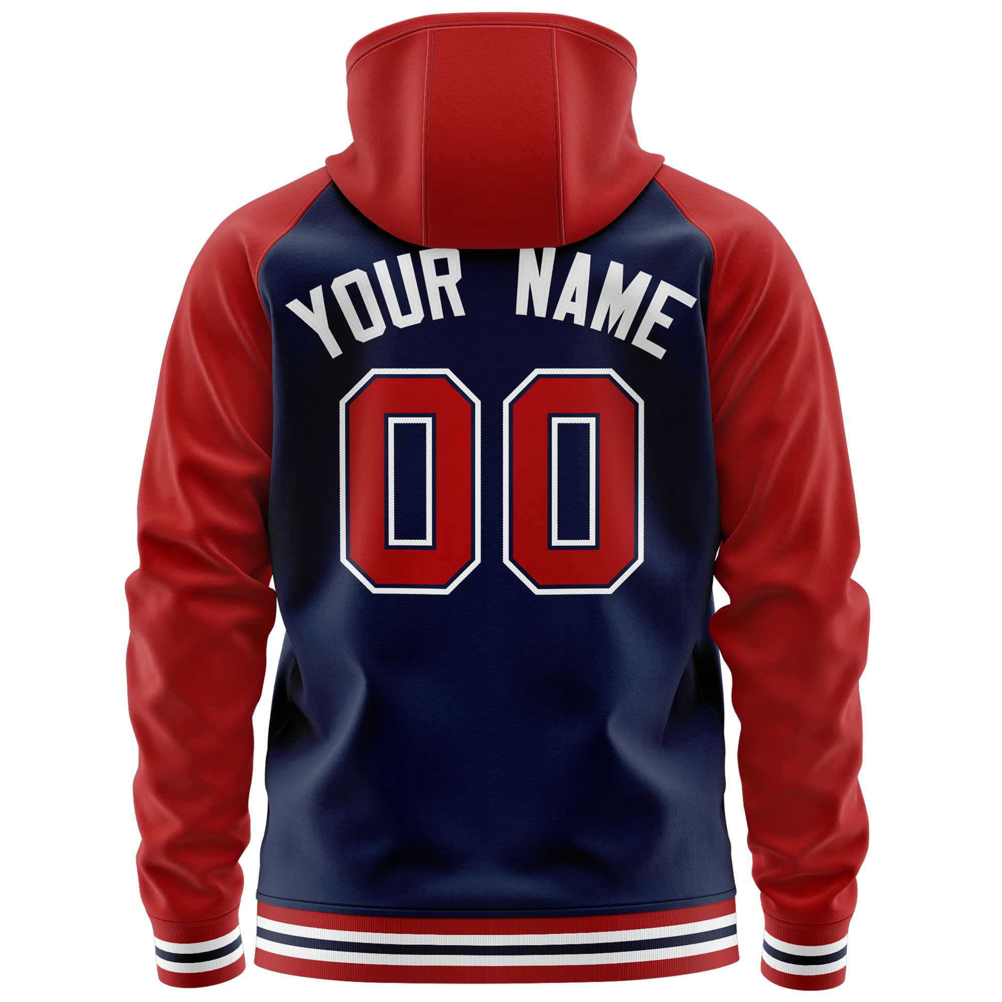 Custom Stitched Navy Red Raglan Sleeves Sports Full-Zip Sweatshirt Hoodie