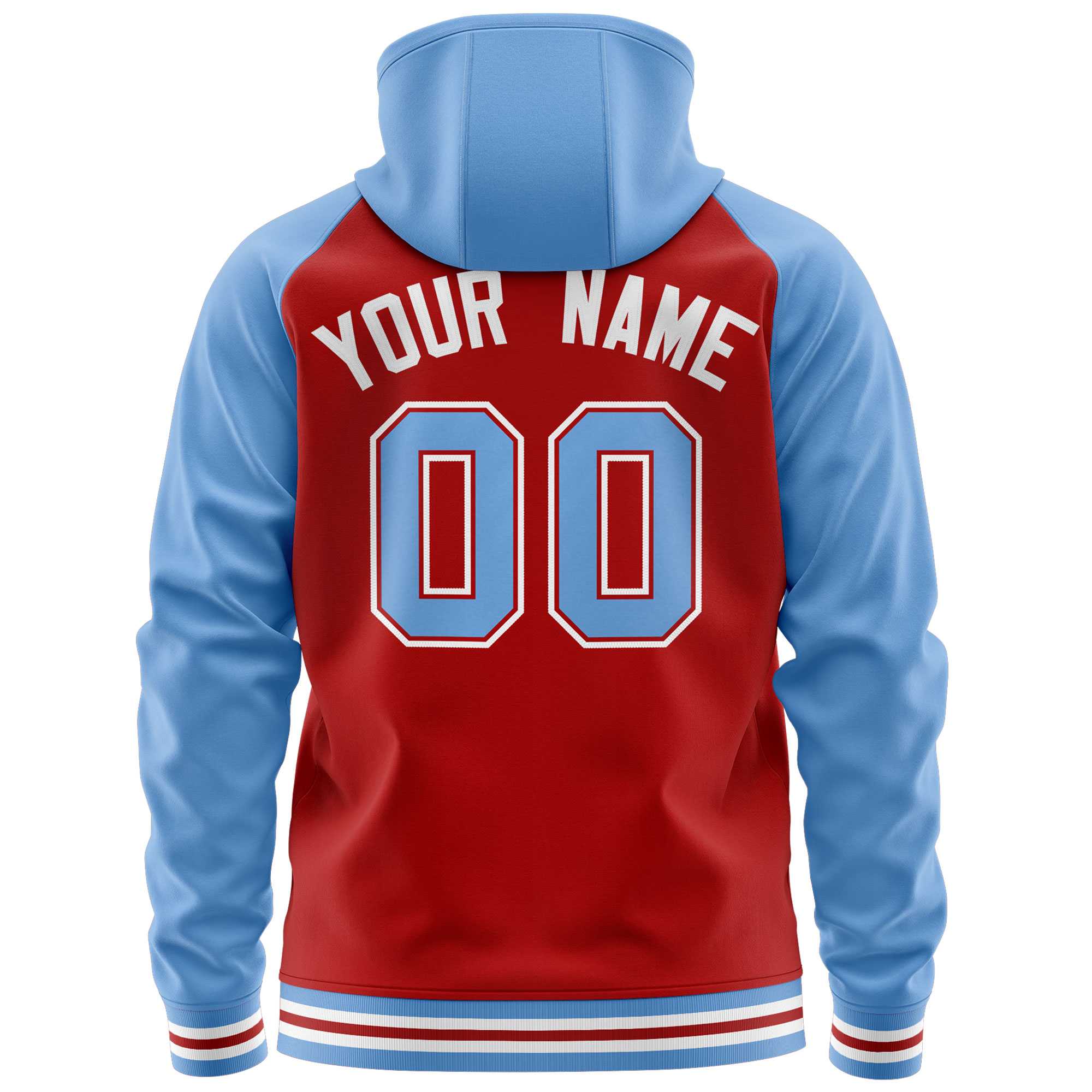 Custom Stitched Red Powder Blue Raglan Sleeves Sports Full-Zip Sweatshirt Hoodie