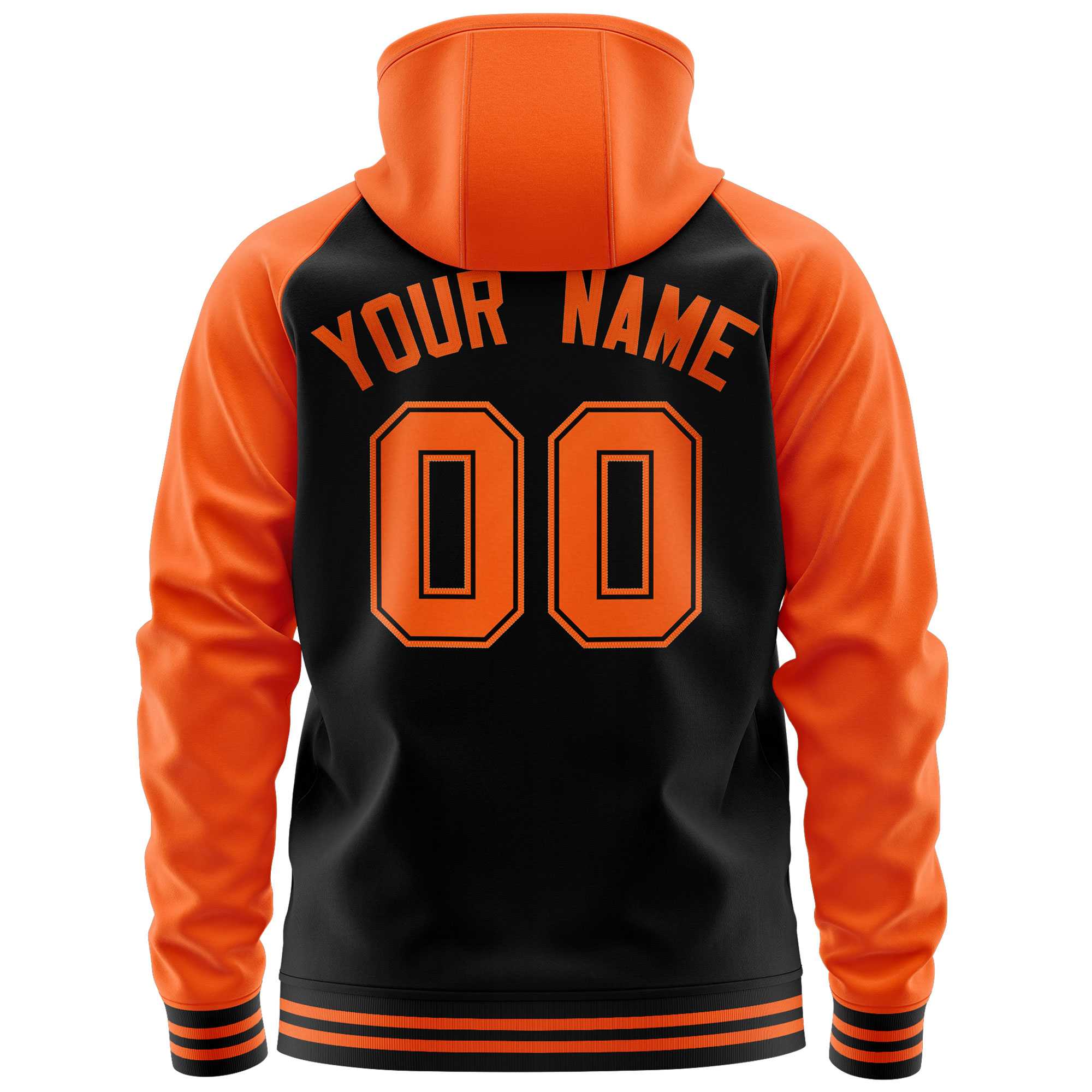 Custom Stitched Black Orange Raglan Sleeves Sports Full-Zip Sweatshirt Hoodie