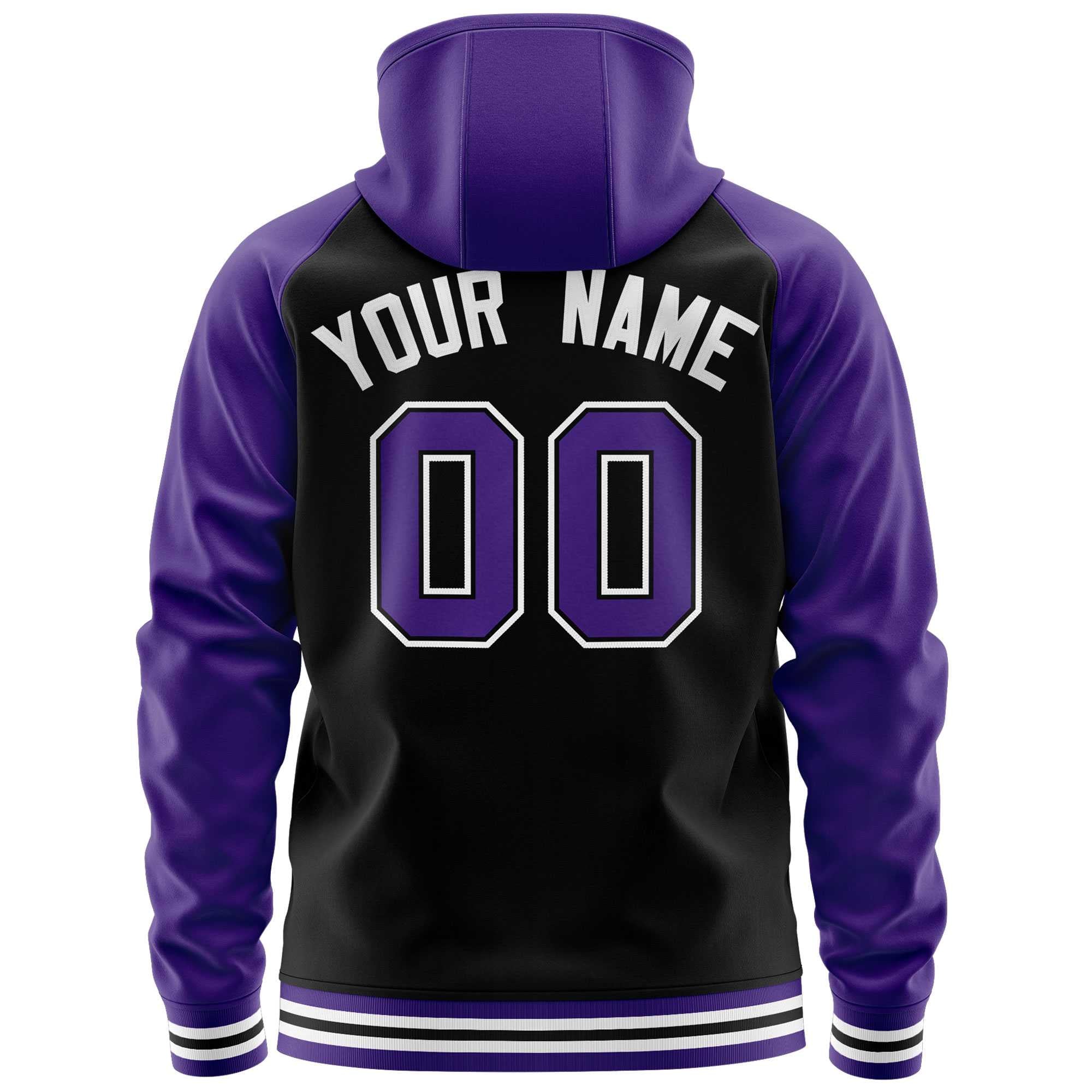 Custom Stitched Black Purple Raglan Sleeves Sports Full-Zip Sweatshirt Hoodie