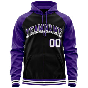 Custom Stitched Black Purple Raglan Sleeves Sports Full-Zip Sweatshirt Hoodie