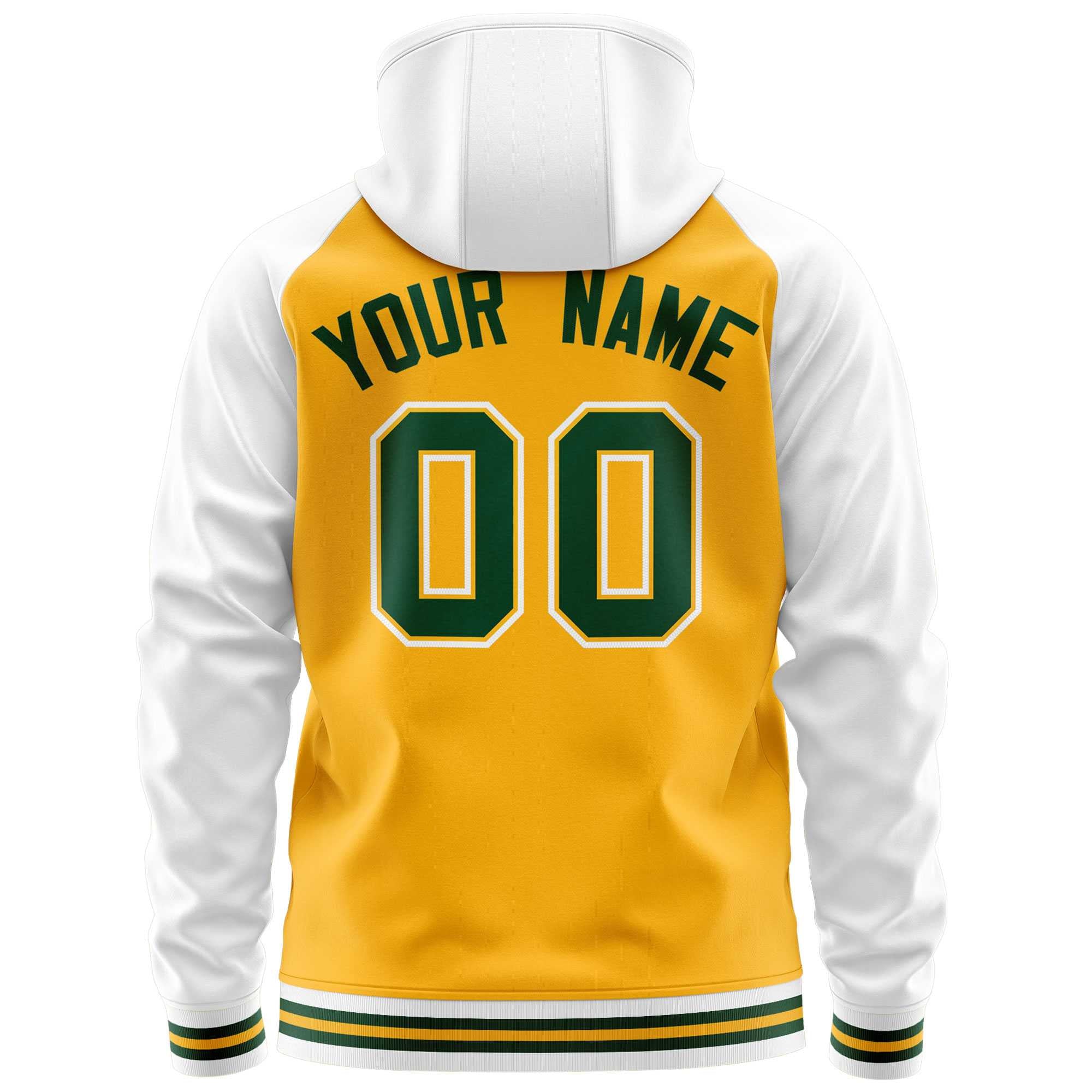 Custom Stitched Yellow White Raglan Sleeves Sports Full-Zip Sweatshirt Hoodie