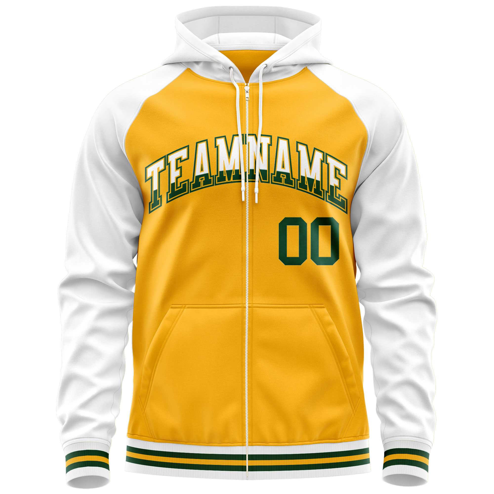 Custom Stitched Yellow White Raglan Sleeves Sports Full-Zip Sweatshirt Hoodie