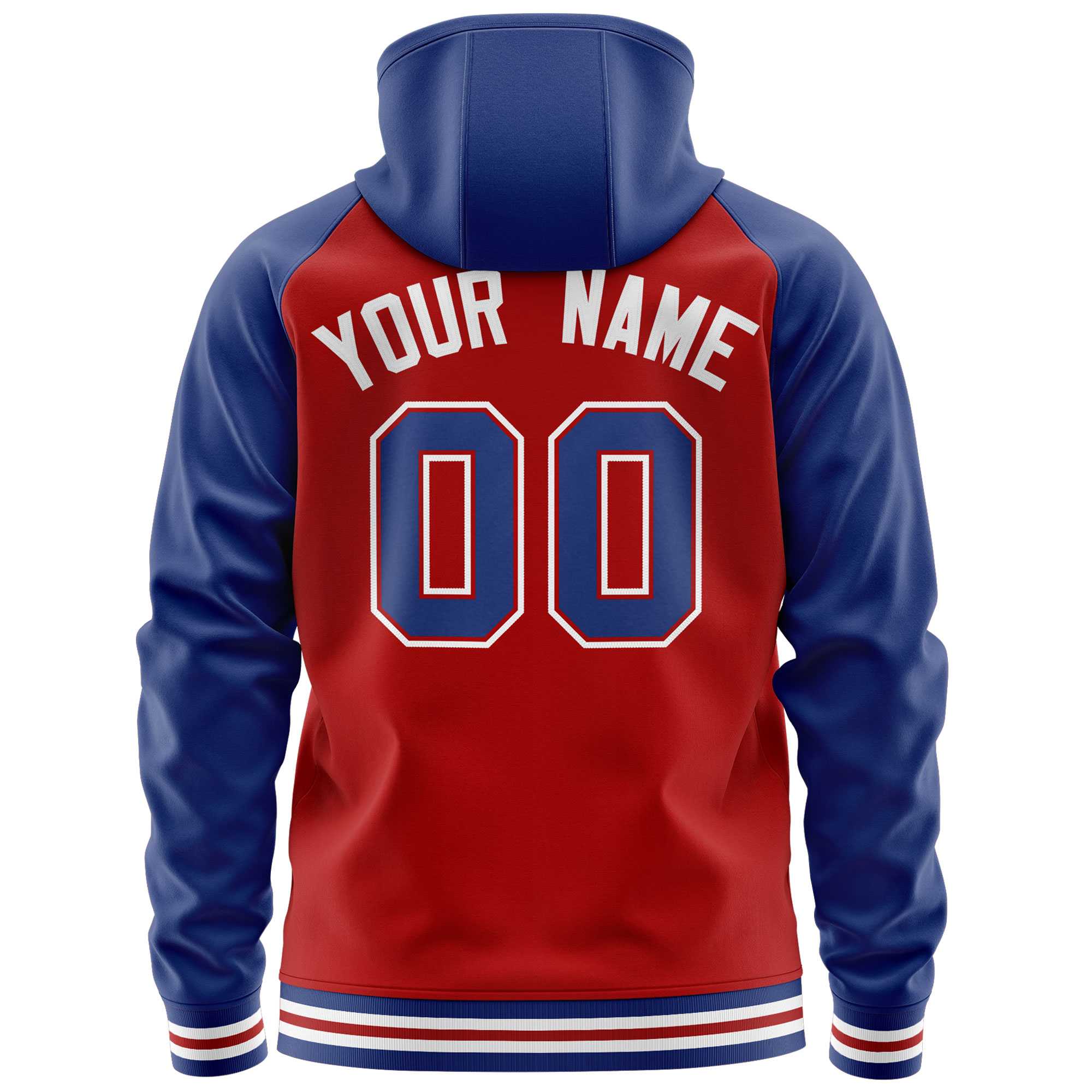 Custom Stitched Red Royal Raglan Sleeves Sports Full-Zip Sweatshirt Hoodie