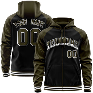 Custom Stitched Black Olive Raglan Sleeves Sports Full-Zip Sweatshirt Hoodie