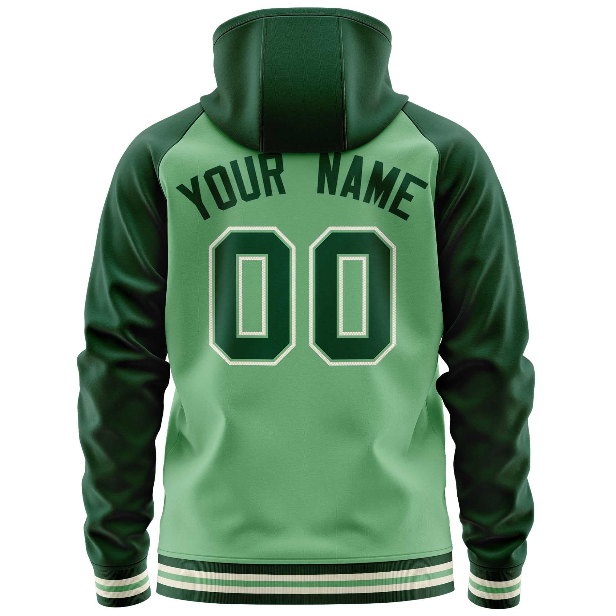 Custom Stitched Green Raglan Sleeves Sports Full-Zip Sweatshirt Hoodie