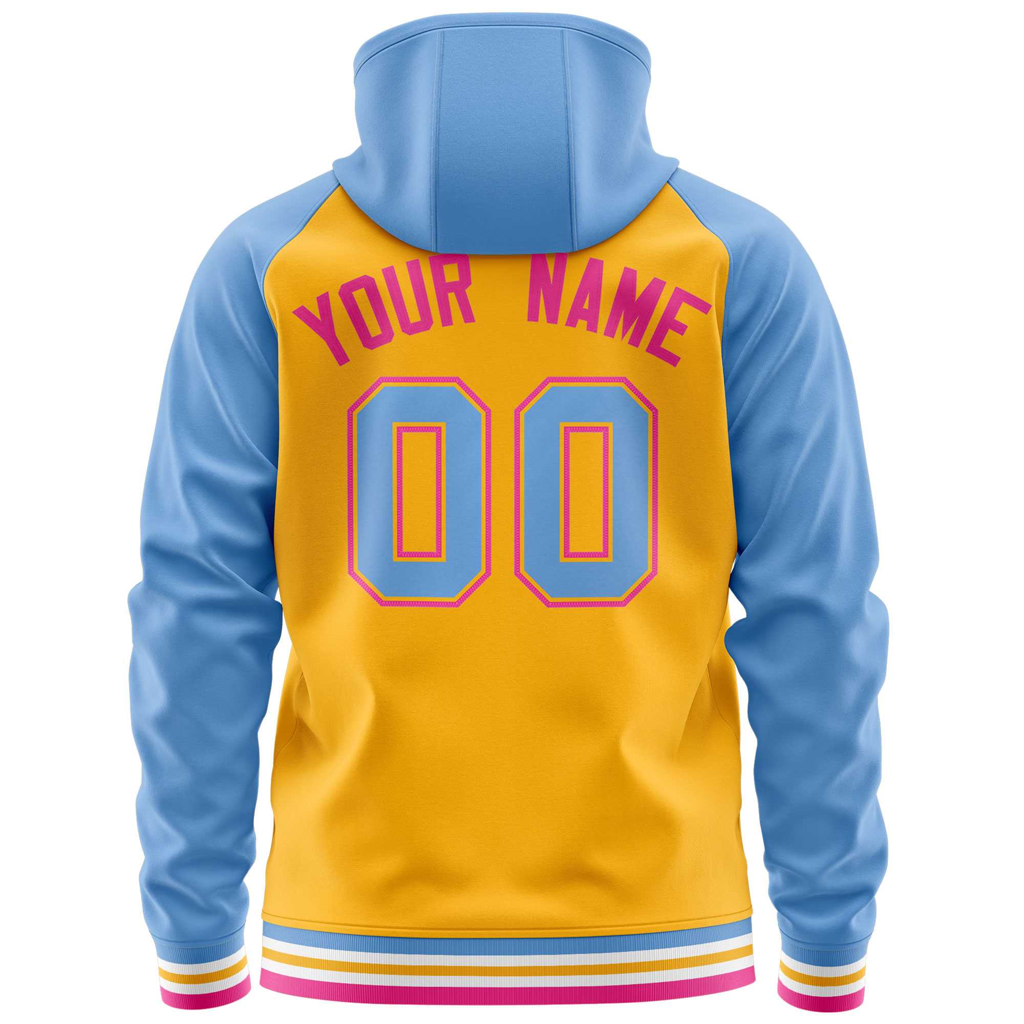 Custom Stitched Yellow Powder Blue Raglan Sleeves Sports Full-Zip Sweatshirt Hoodie