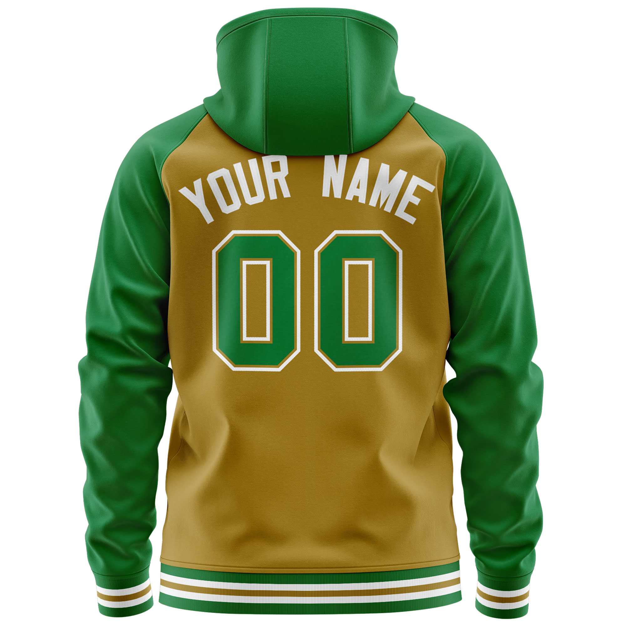 Custom Stitched Old Gold Kelly Green Raglan Sleeves Sports Full-Zip Sweatshirt Hoodie