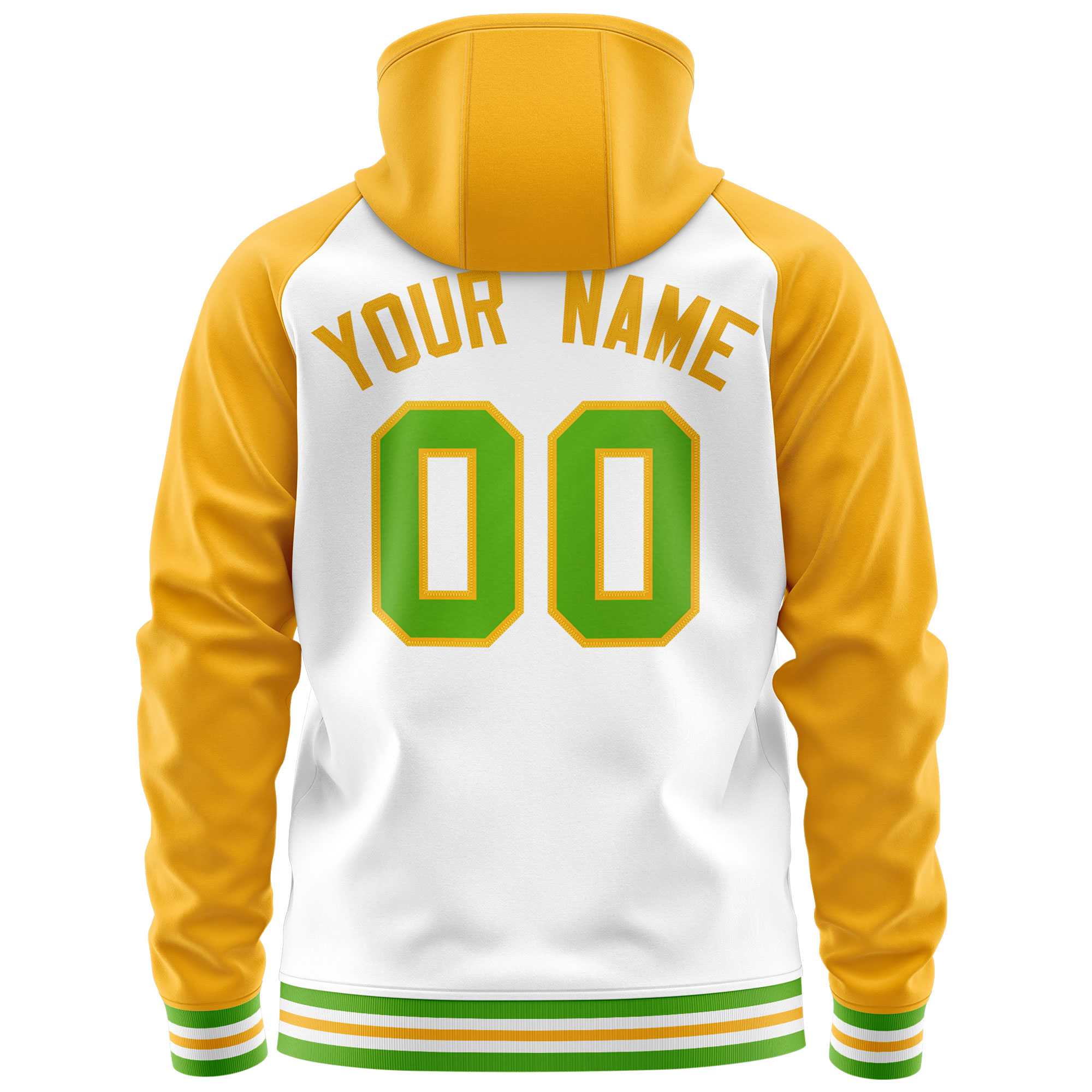 Custom Stitched White Yellow Raglan Sleeves Sports Full-Zip Sweatshirt Hoodie