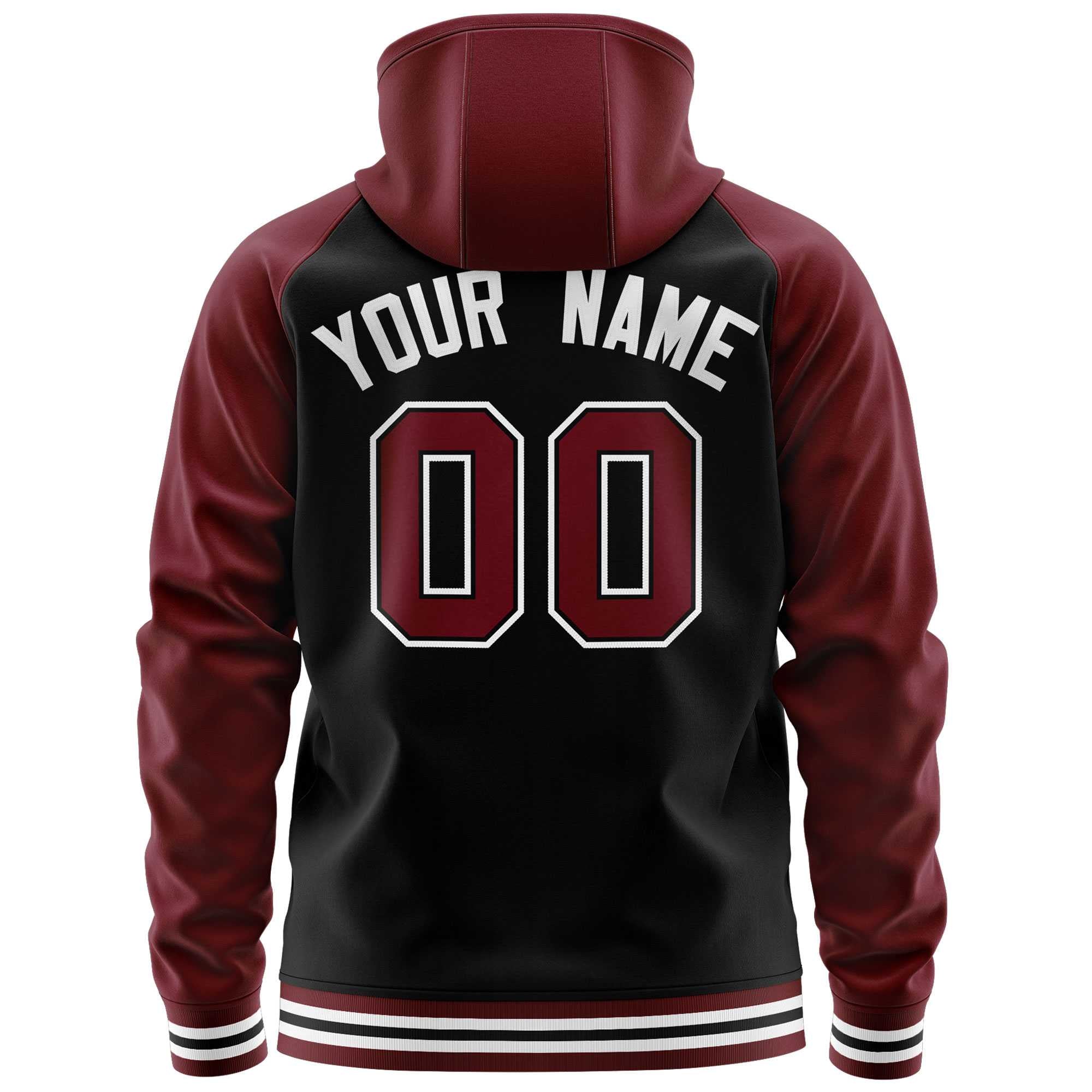 Custom Stitched Black Crimson Raglan Sleeves Sports Full-Zip Sweatshirt Hoodie