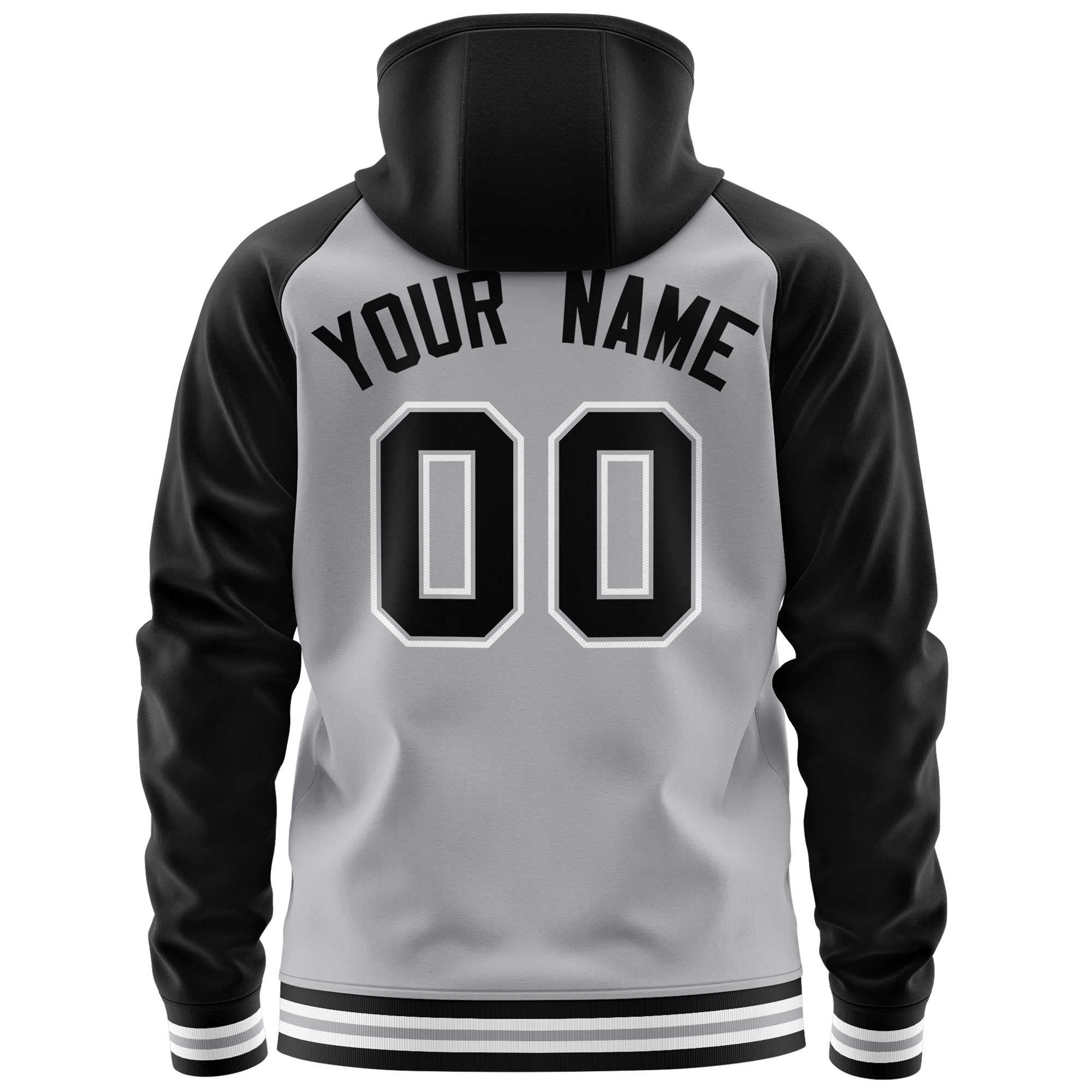 Custom Stitched Gray Black Raglan Sleeves Sports Full-Zip Sweatshirt Hoodie