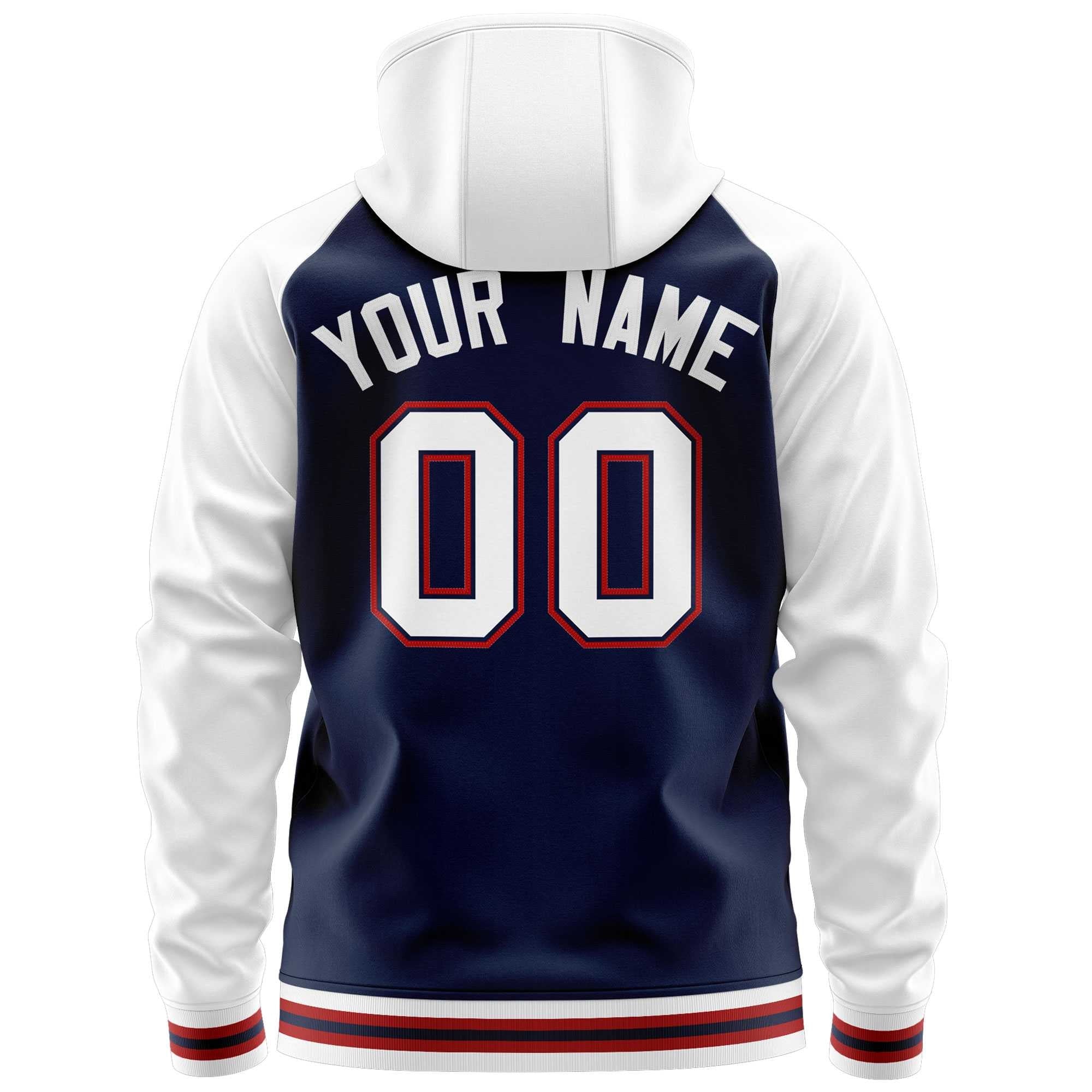 Custom Stitched Navy White Raglan Sleeves Sports Full-Zip Sweatshirt Hoodie