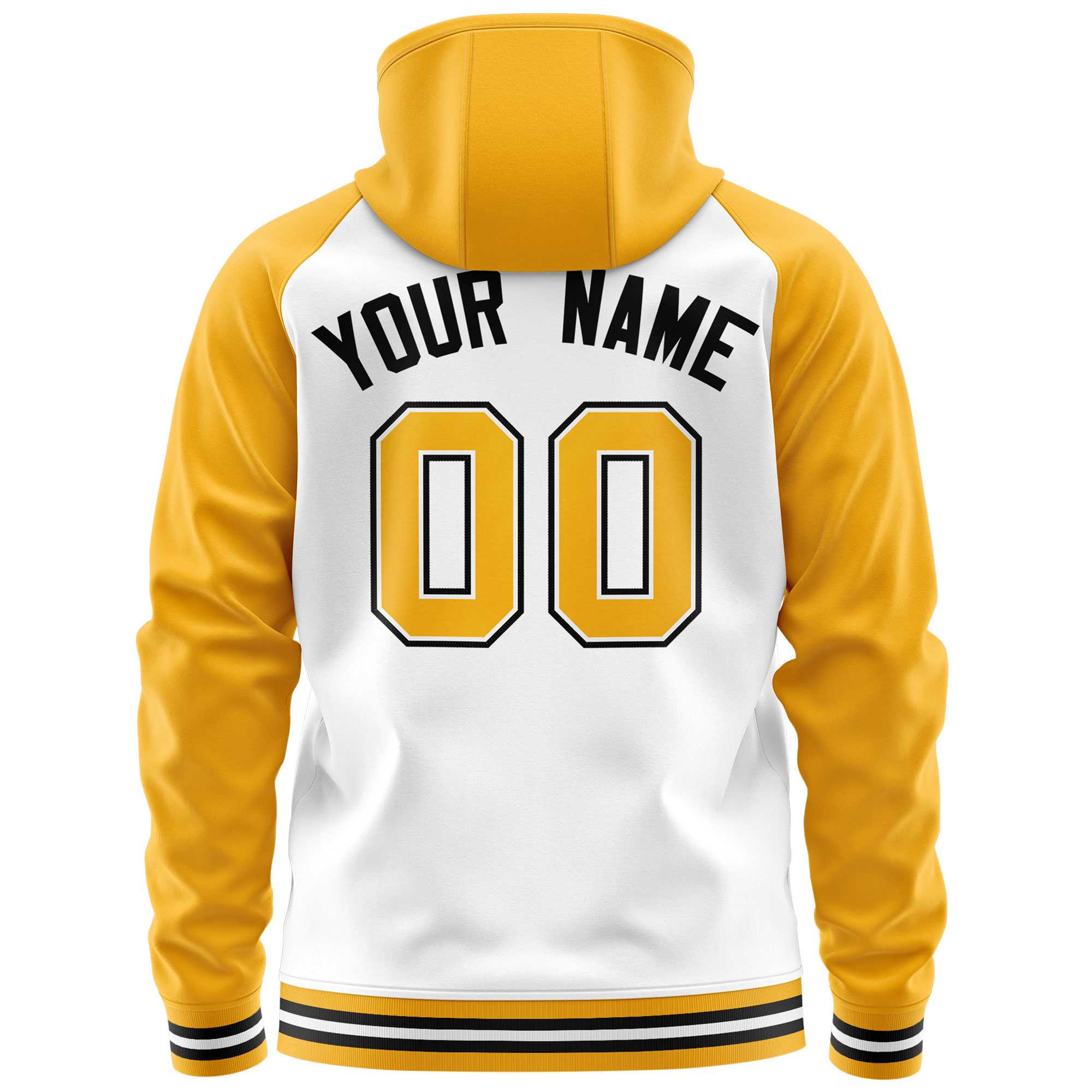 Custom Stitched White Yellow Raglan Sleeves Sports Full-Zip Sweatshirt Hoodie