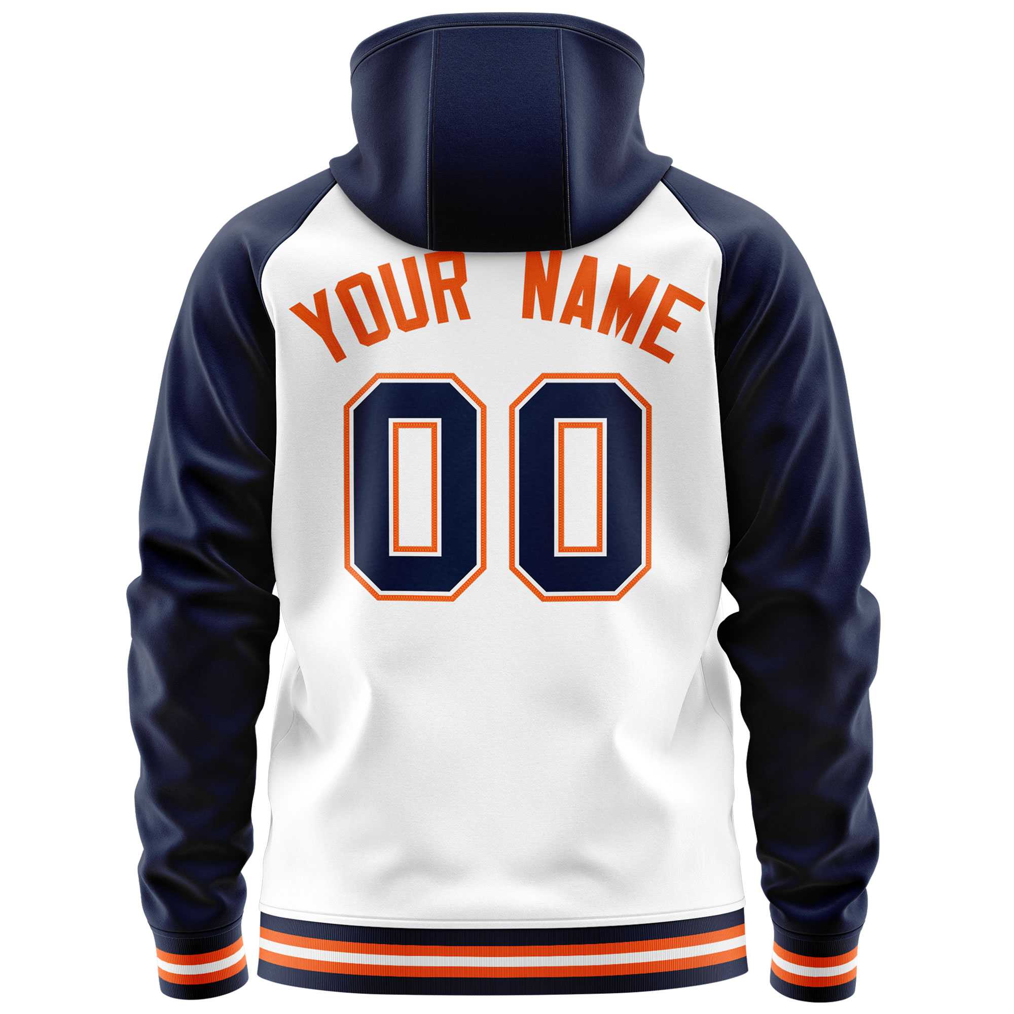 Custom Stitched White Navy Raglan Sleeves Sports Full-Zip Sweatshirt Hoodie