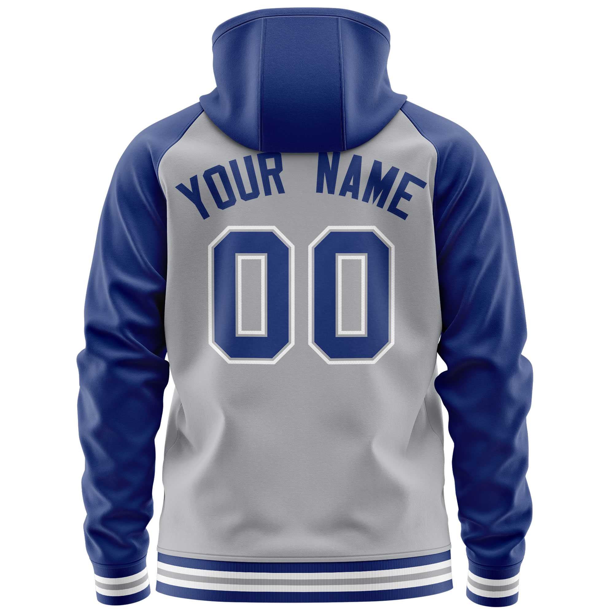 Custom Stitched Gray Royal Raglan Sleeves Sports Full-Zip Sweatshirt Hoodie