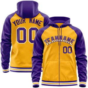 Custom Stitched Yellow Purple Raglan Sleeves Sports Full-Zip Sweatshirt Hoodie