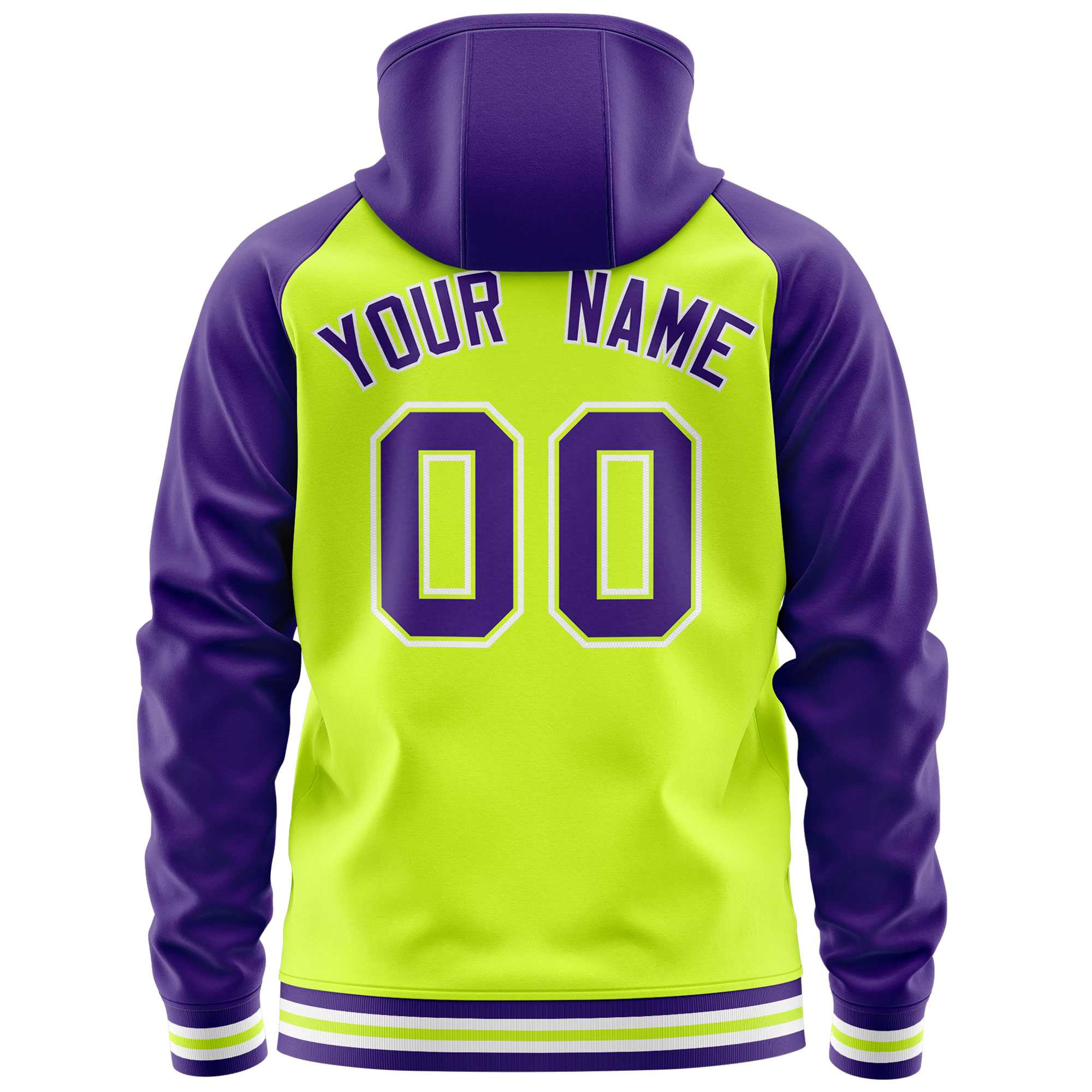 Custom Stitched Neon Green Purple Raglan Sleeves Sports Full-Zip Sweatshirt Hoodie