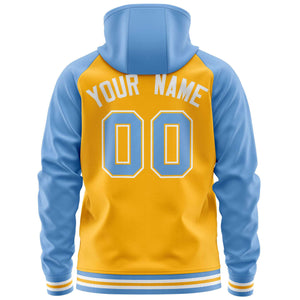 Custom Stitched Yellow Powder Blue Raglan Sleeves Sports Full-Zip Sweatshirt Hoodie