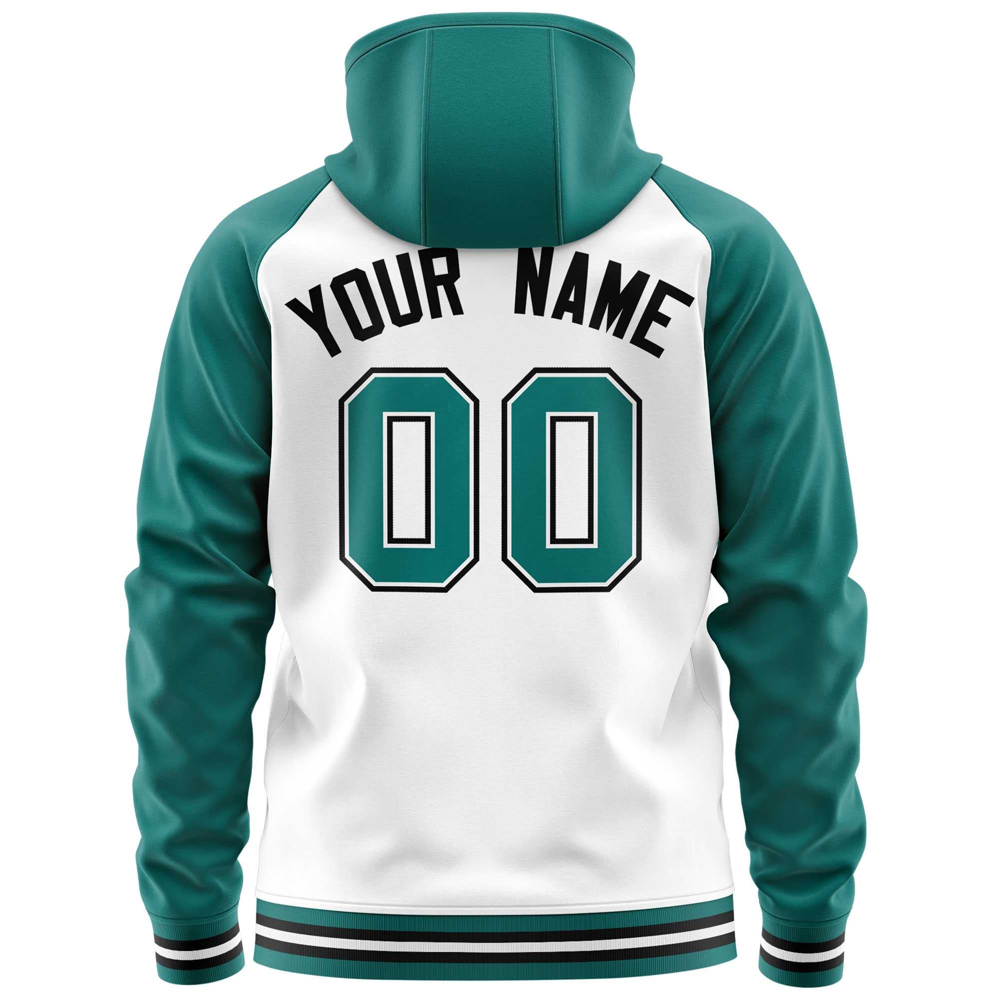 Custom Stitched White Aqua Raglan Sleeves Sports Full-Zip Sweatshirt Hoodie