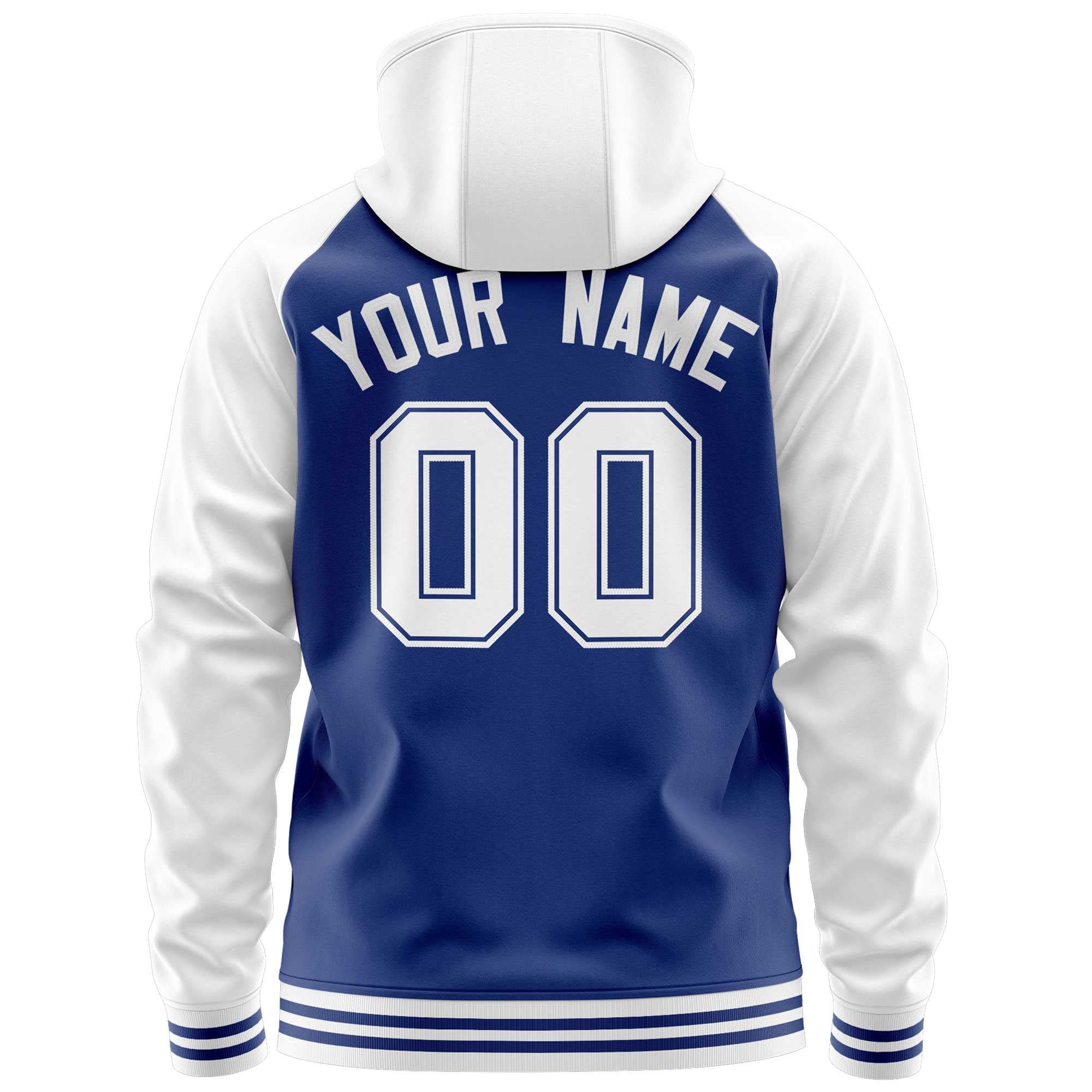 Custom Stitched Royal White Raglan Sleeves Sports Full-Zip Sweatshirt Hoodie