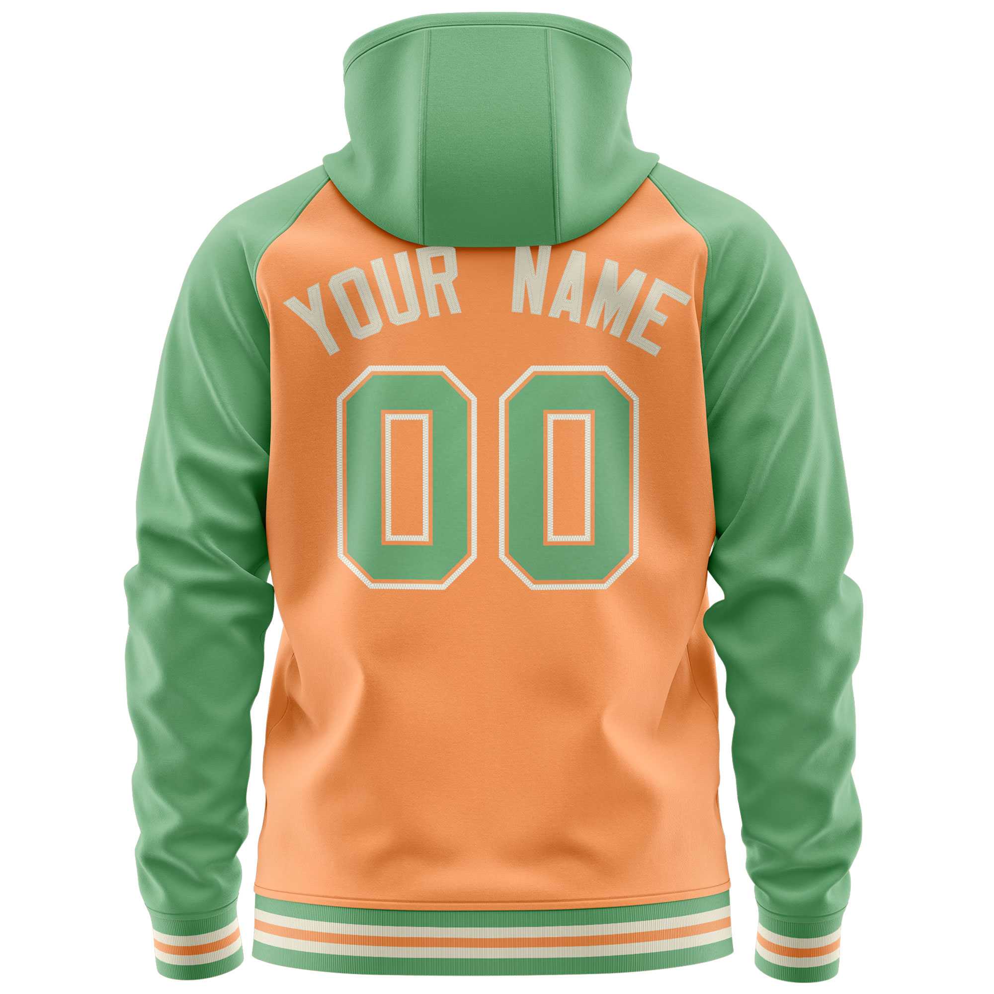 Custom Stitched Light Orange Green Raglan Sleeves Sports Full-Zip Sweatshirt Hoodie