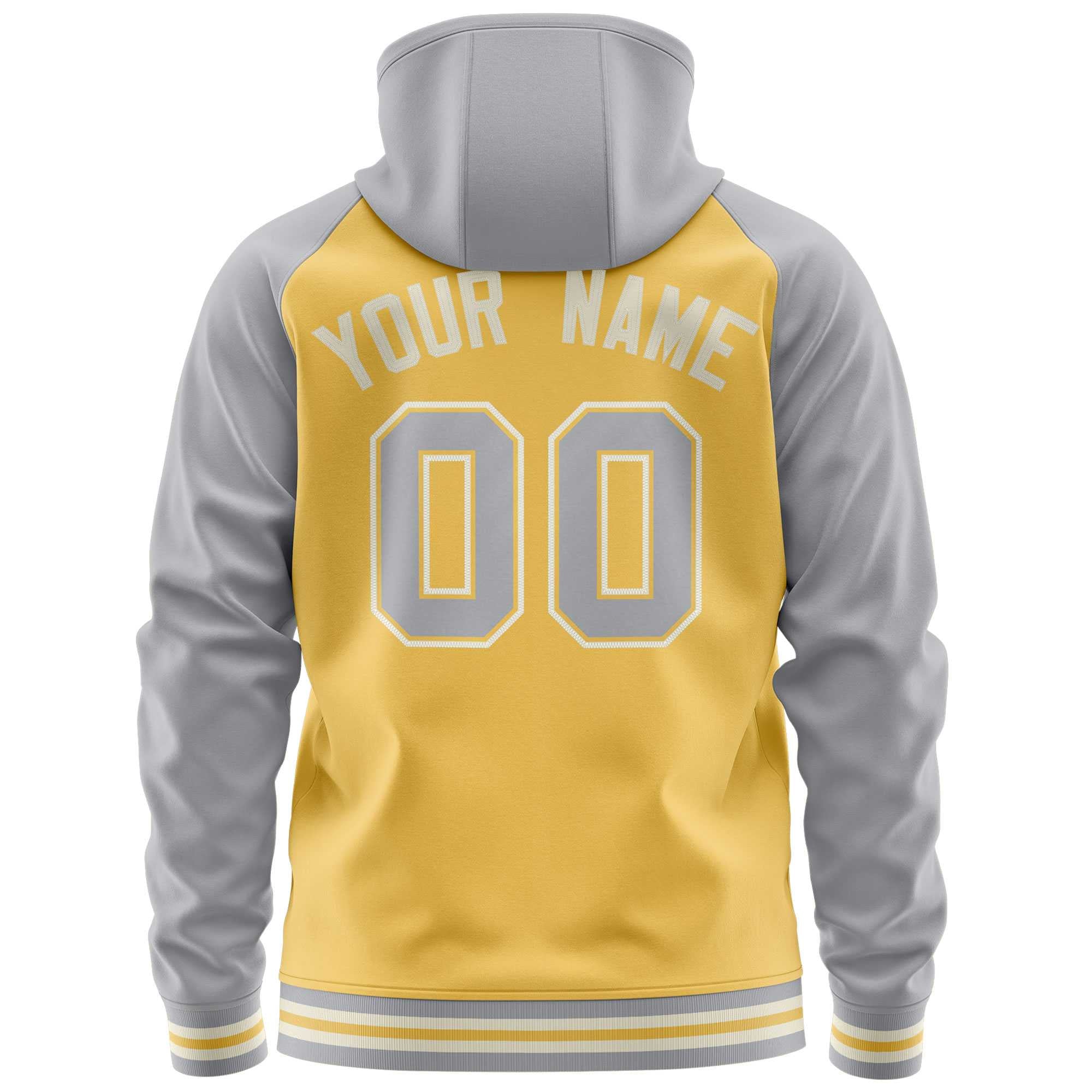 Custom Stitched Yellow Light Gray Raglan Sleeves Sports Full-Zip Sweatshirt Hoodie