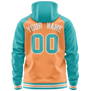 Custom Stitched Light Orange Aqua Raglan Sleeves Sports Full-Zip Sweatshirt Hoodie