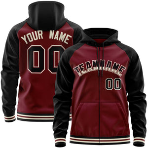 Custom Stitched Crimson Black Raglan Sleeves Sports Full-Zip Sweatshirt Hoodie