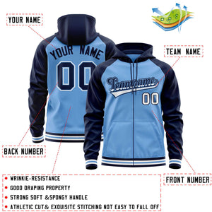 Custom Stitched Powder Blue Navy Raglan Sleeves Sports Full-Zip Sweatshirt Hoodie