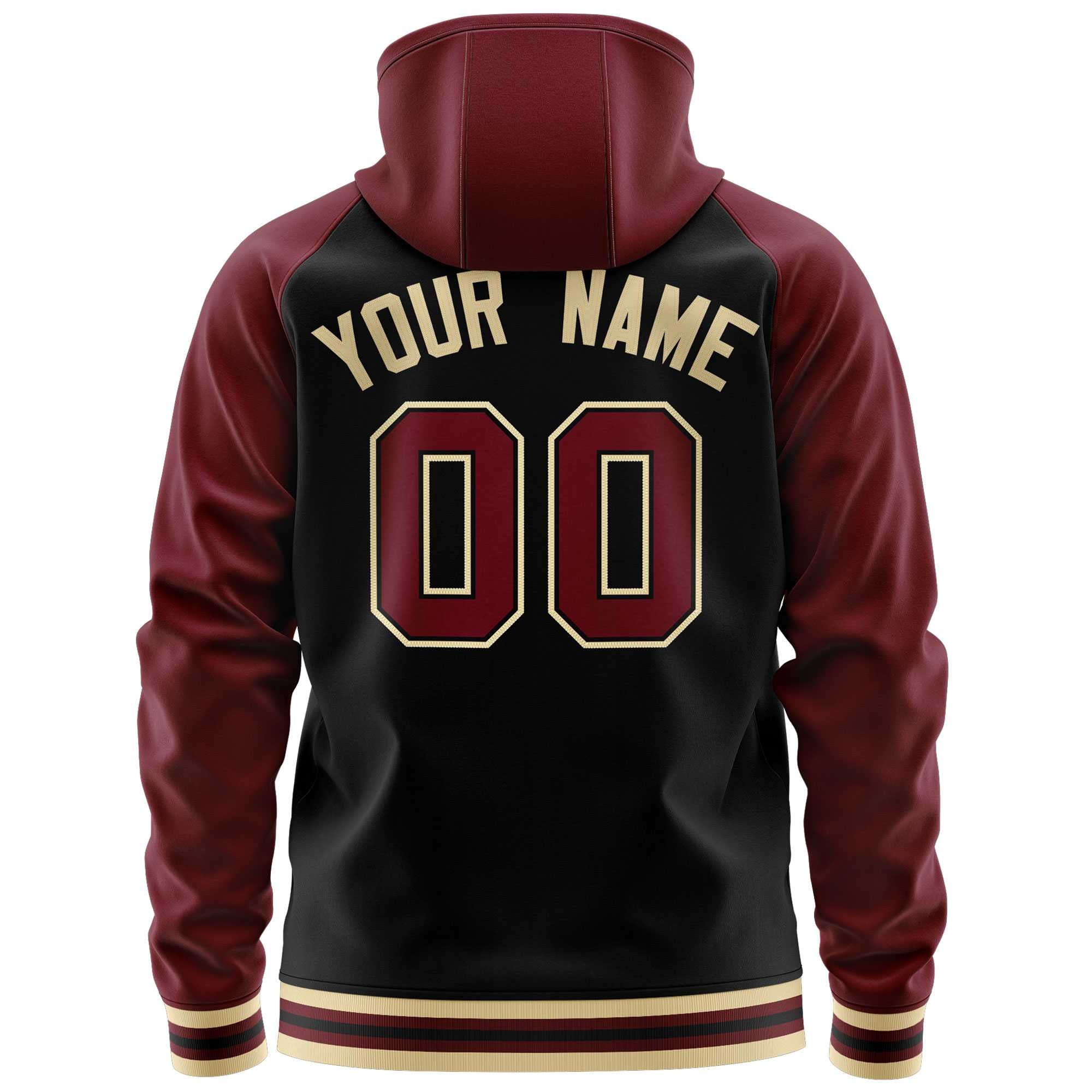 Custom Stitched Black Crimson Raglan Sleeves Sports Full-Zip Sweatshirt Hoodie