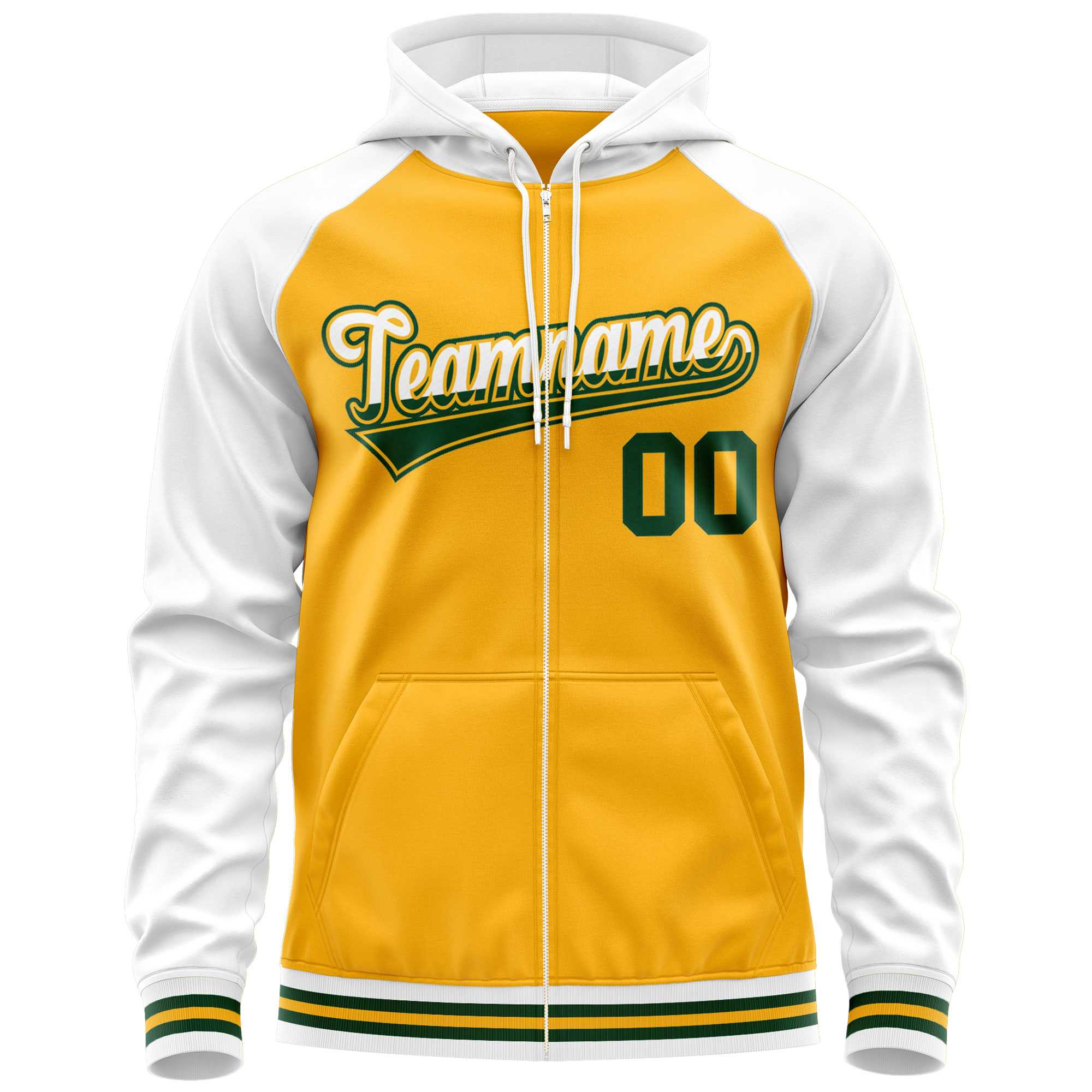 Custom Stitched Yellow White Raglan Sleeves Sports Full-Zip Sweatshirt Hoodie