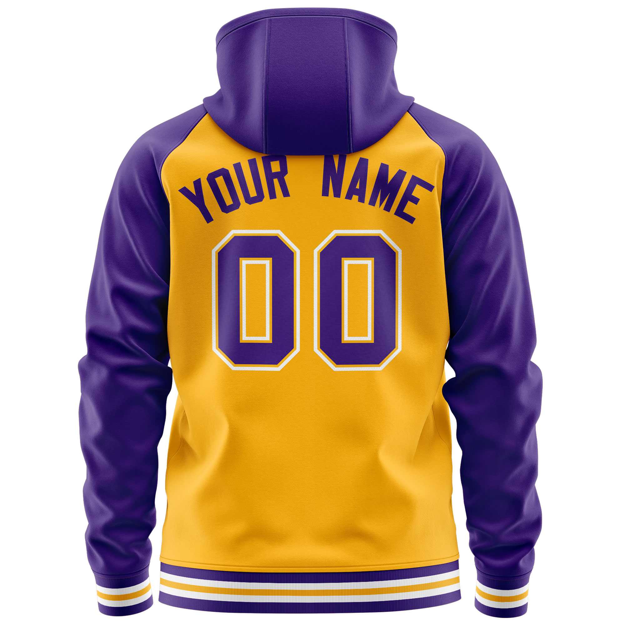 Custom Stitched Yellow Purple Raglan Sleeves Sports Full-Zip Sweatshirt Hoodie