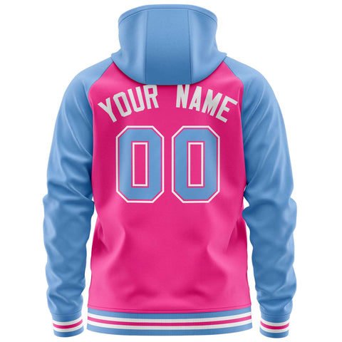 Custom Stitched Pink Powder Blue Raglan Sleeves Sports Full-Zip Sweatshirt Hoodie