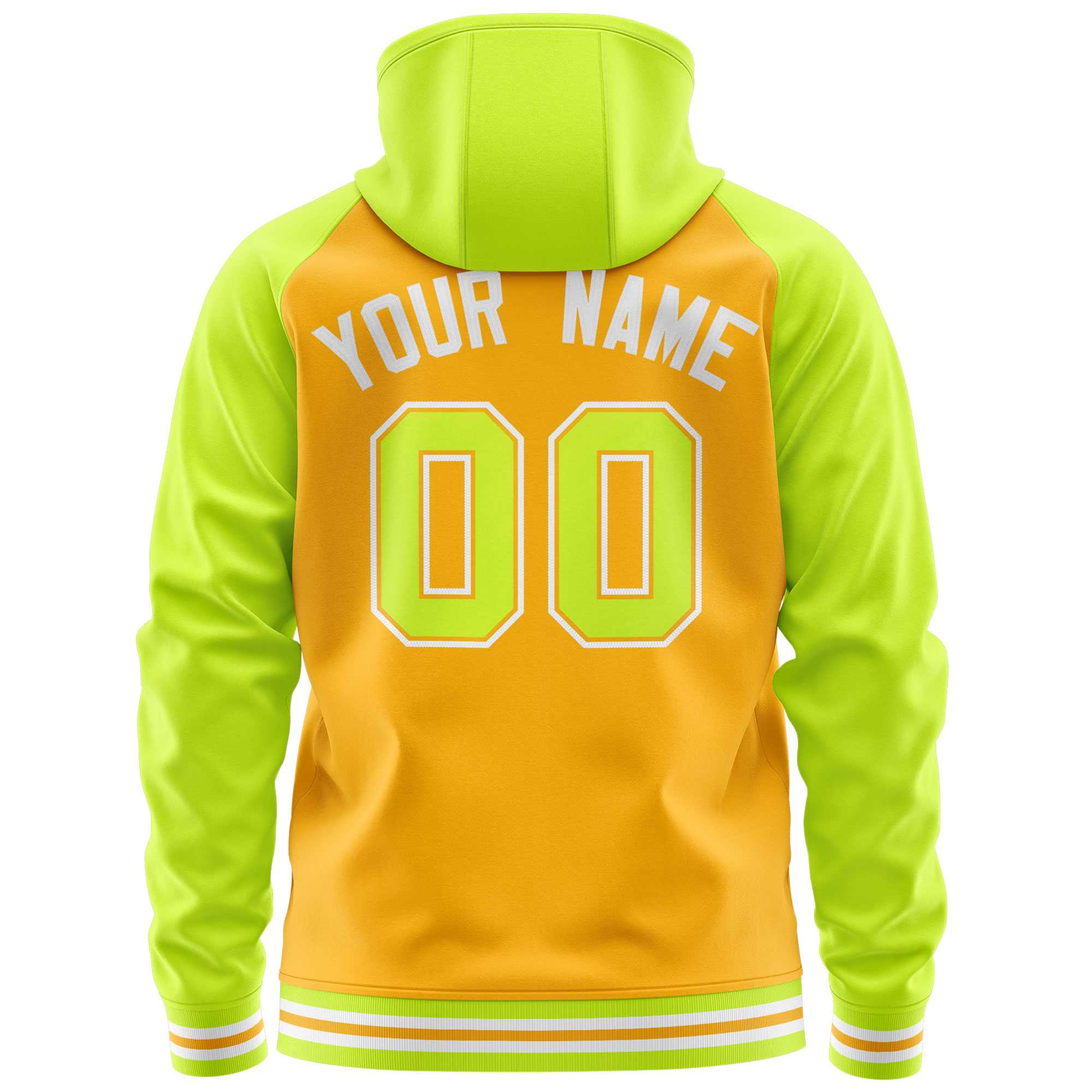 Custom Stitched Yellow Neon Green Raglan Sleeves Sports Full-Zip Sweatshirt Hoodie