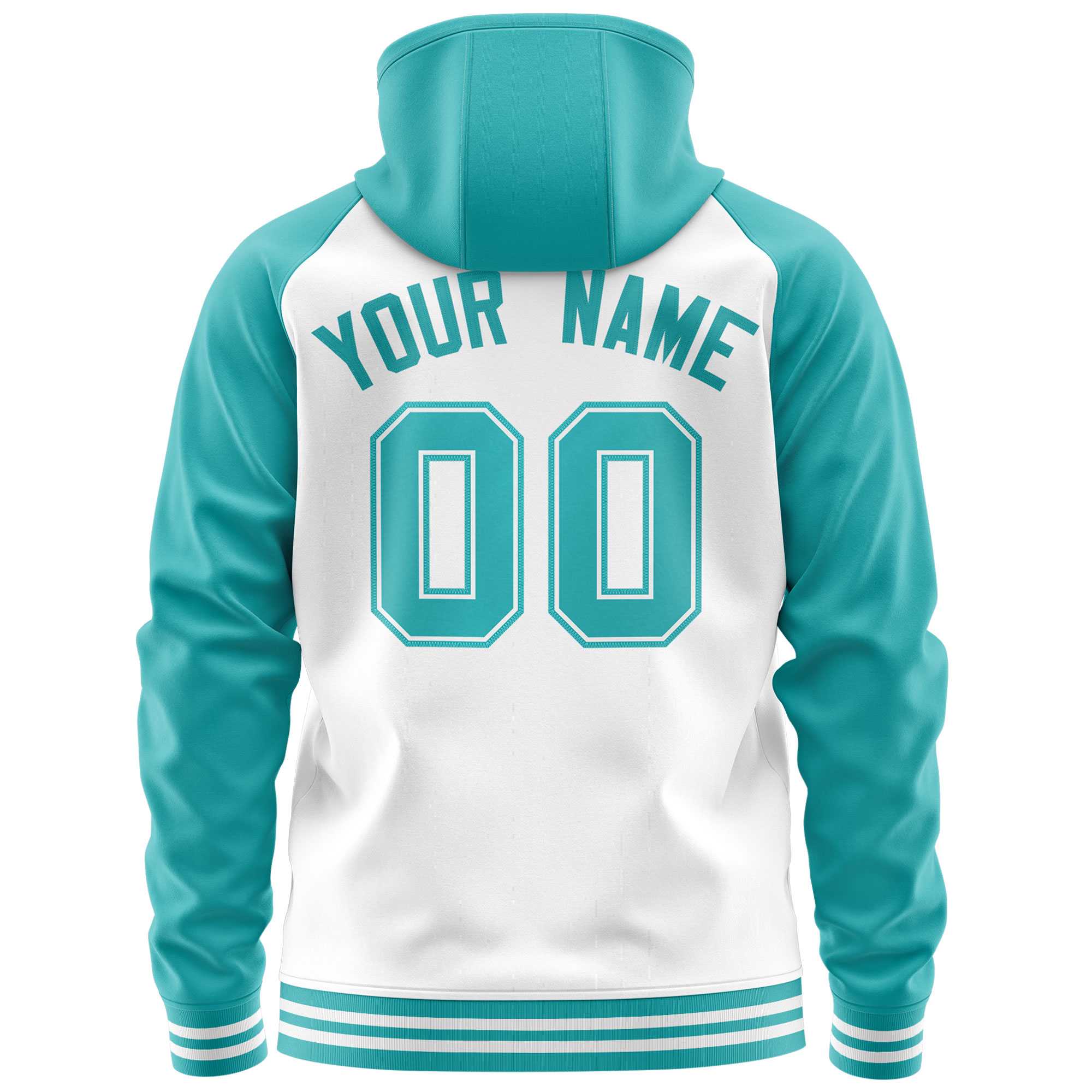 Custom Stitched White Aqua Raglan Sleeves Sports Full-Zip Sweatshirt Hoodie