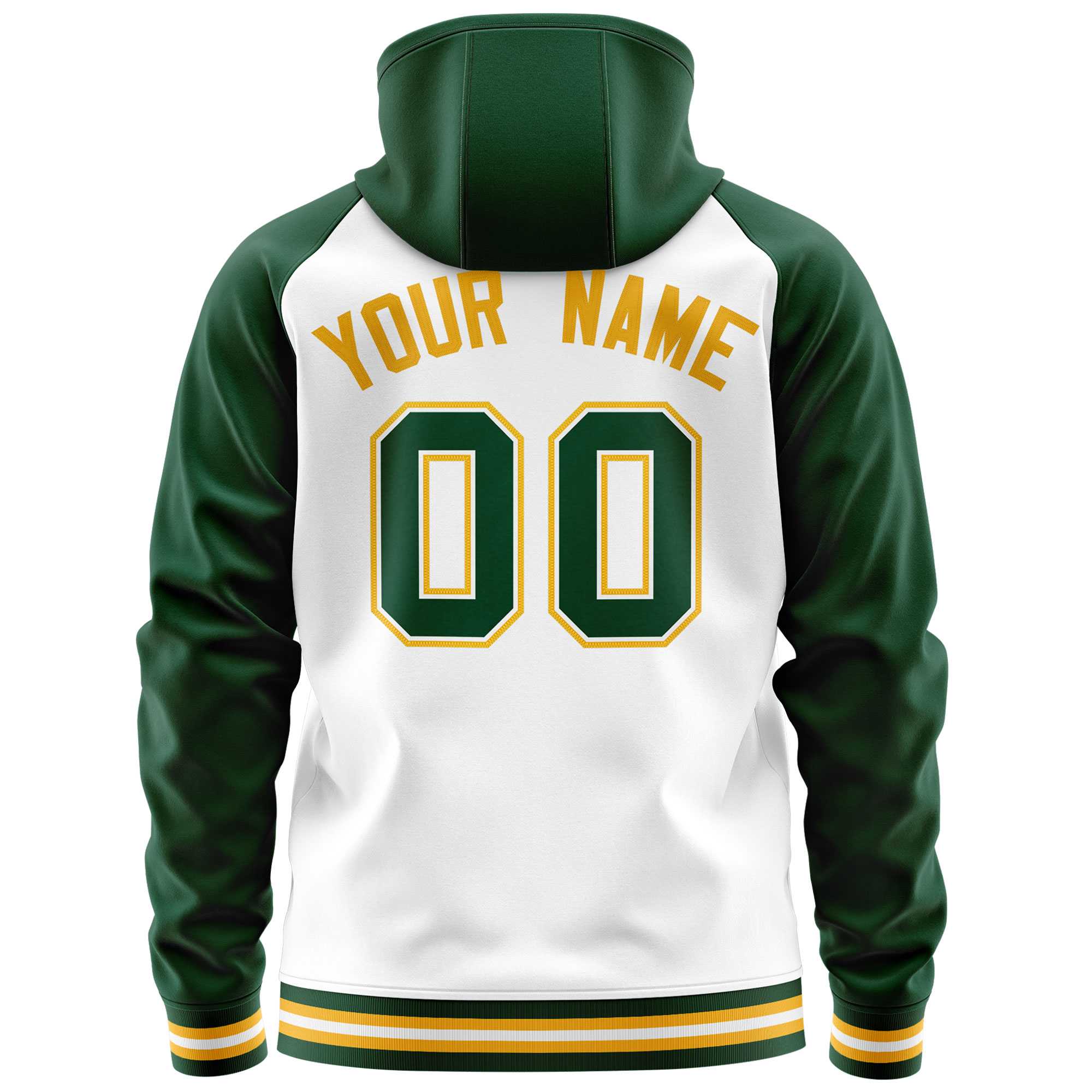 Custom Stitched White Green Raglan Sleeves Sports Full-Zip Sweatshirt Hoodie