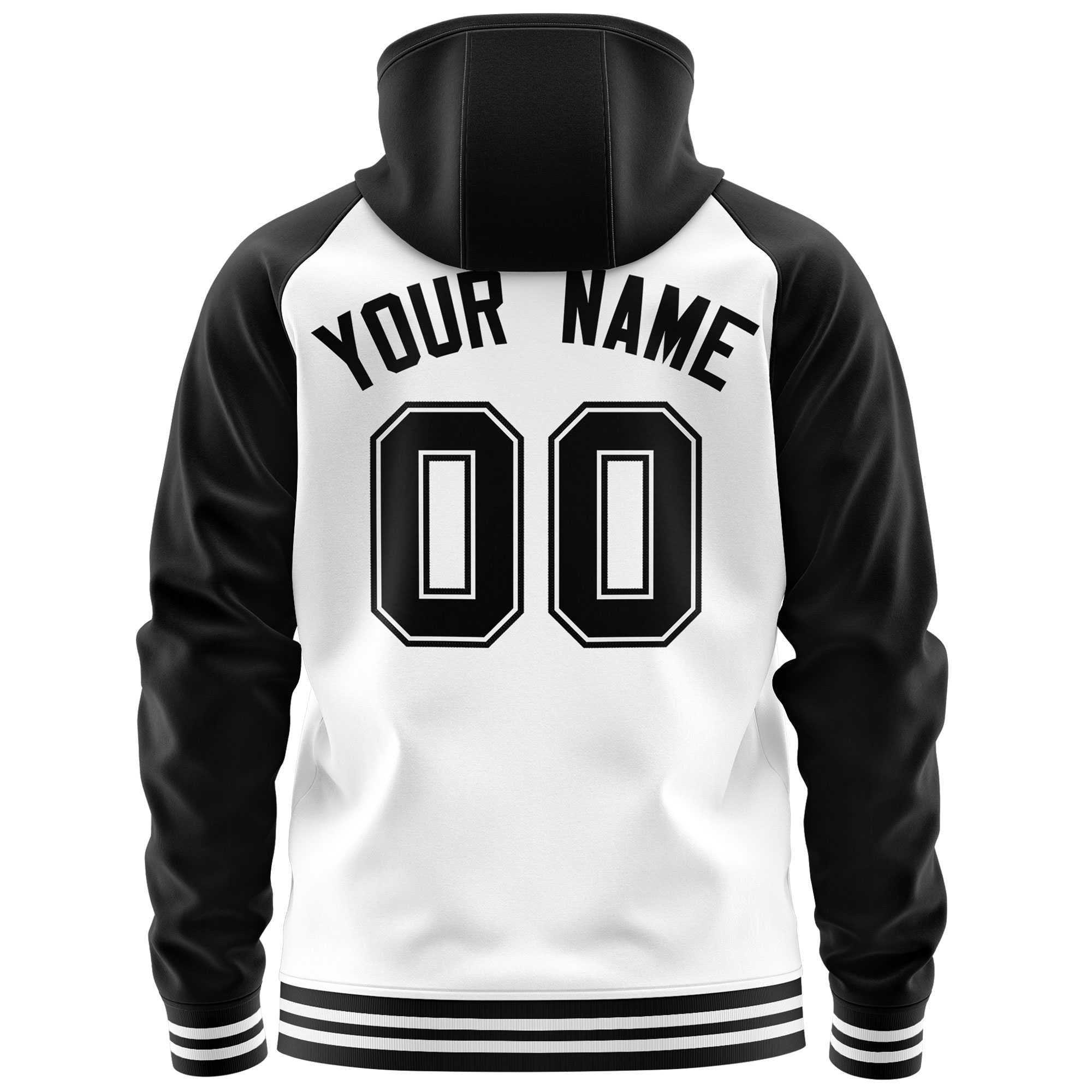 Custom Stitched White Black Raglan Sleeves Sports Full-Zip Sweatshirt Hoodie