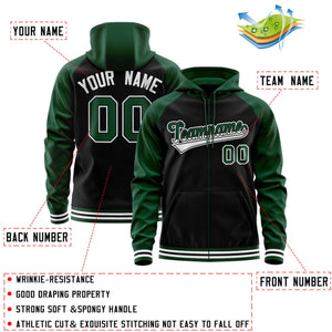 Custom Stitched Black Green Raglan Sleeves Sports Full-Zip Sweatshirt Hoodie