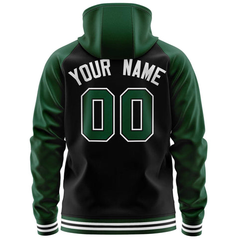 Custom Stitched Black Green Raglan Sleeves Sports Full-Zip Sweatshirt Hoodie