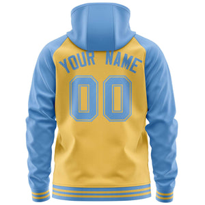 Custom Stitched Yellow Powder Blue Raglan Sleeves Sports Full-Zip Sweatshirt Hoodie