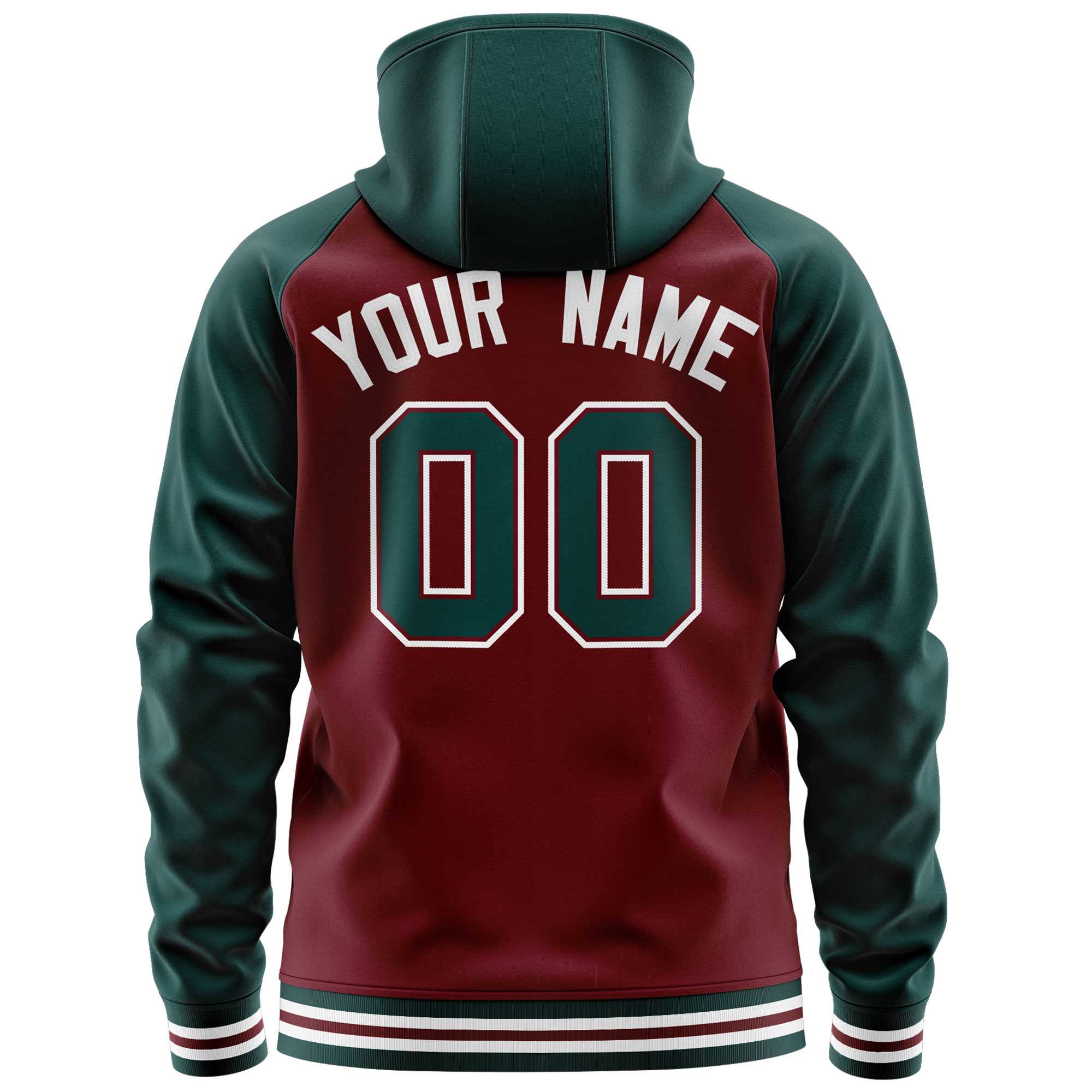 Custom Stitched Crimson Midnight Green Raglan Sleeves Sports Full-Zip Sweatshirt Hoodie