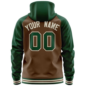 Custom Stitched Light Brown Green Raglan Sleeves Sports Full-Zip Sweatshirt Hoodie