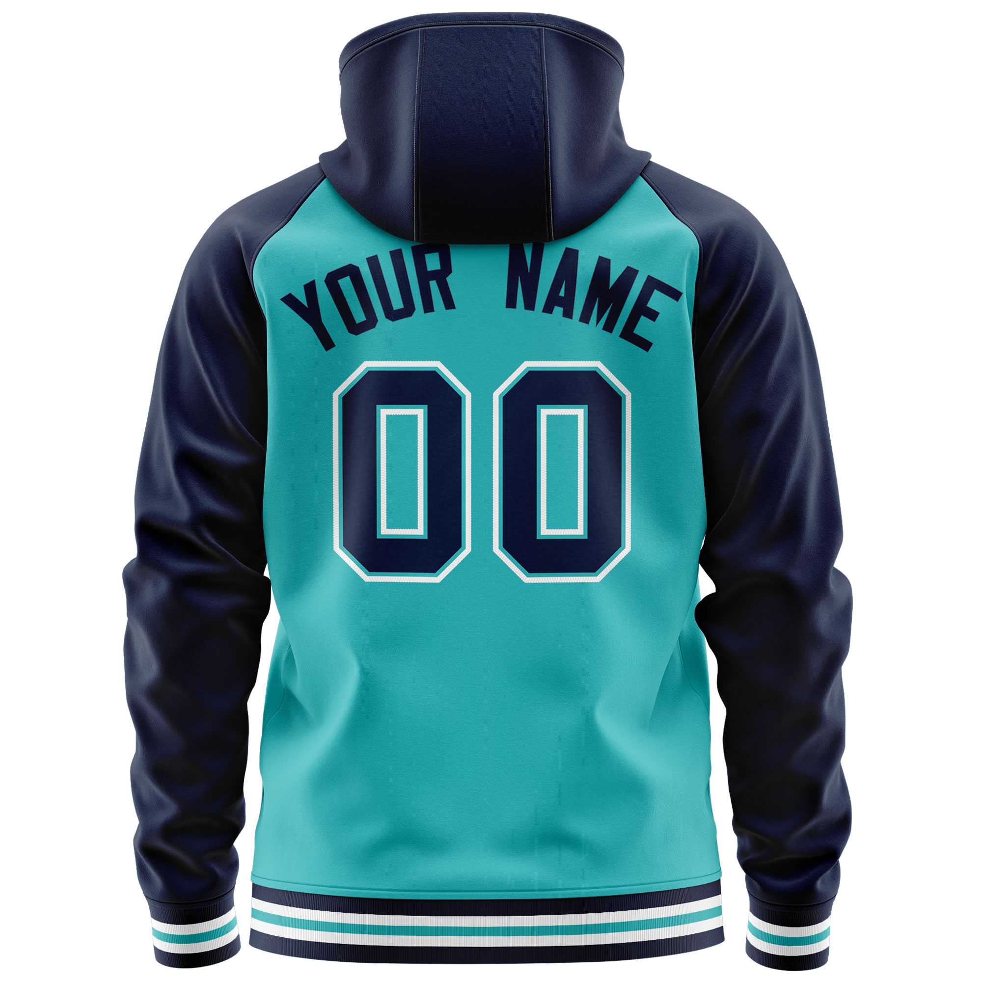 Custom Stitched Aqua Navy Raglan Sleeves Sports Full-Zip Sweatshirt Hoodie