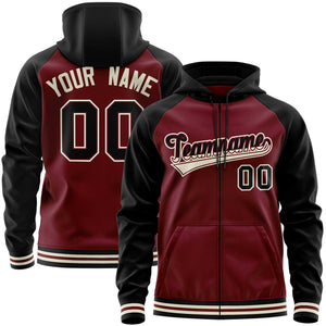 Custom Stitched Crimson Black Raglan Sleeves Sports Full-Zip Sweatshirt Hoodie