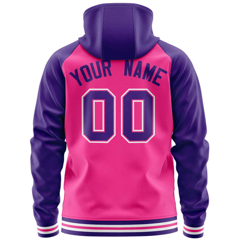 Custom Stitched Pink Purple Raglan Sleeves Sports Full-Zip Sweatshirt Hoodie