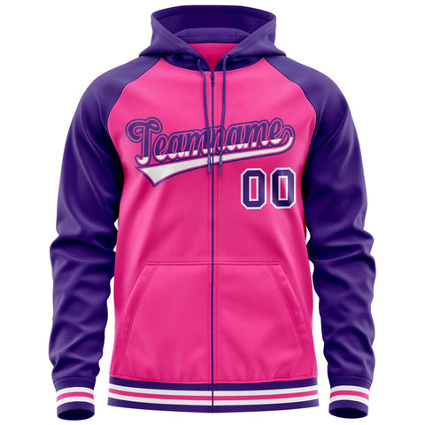 Custom Stitched Pink Purple Raglan Sleeves Sports Full-Zip Sweatshirt Hoodie