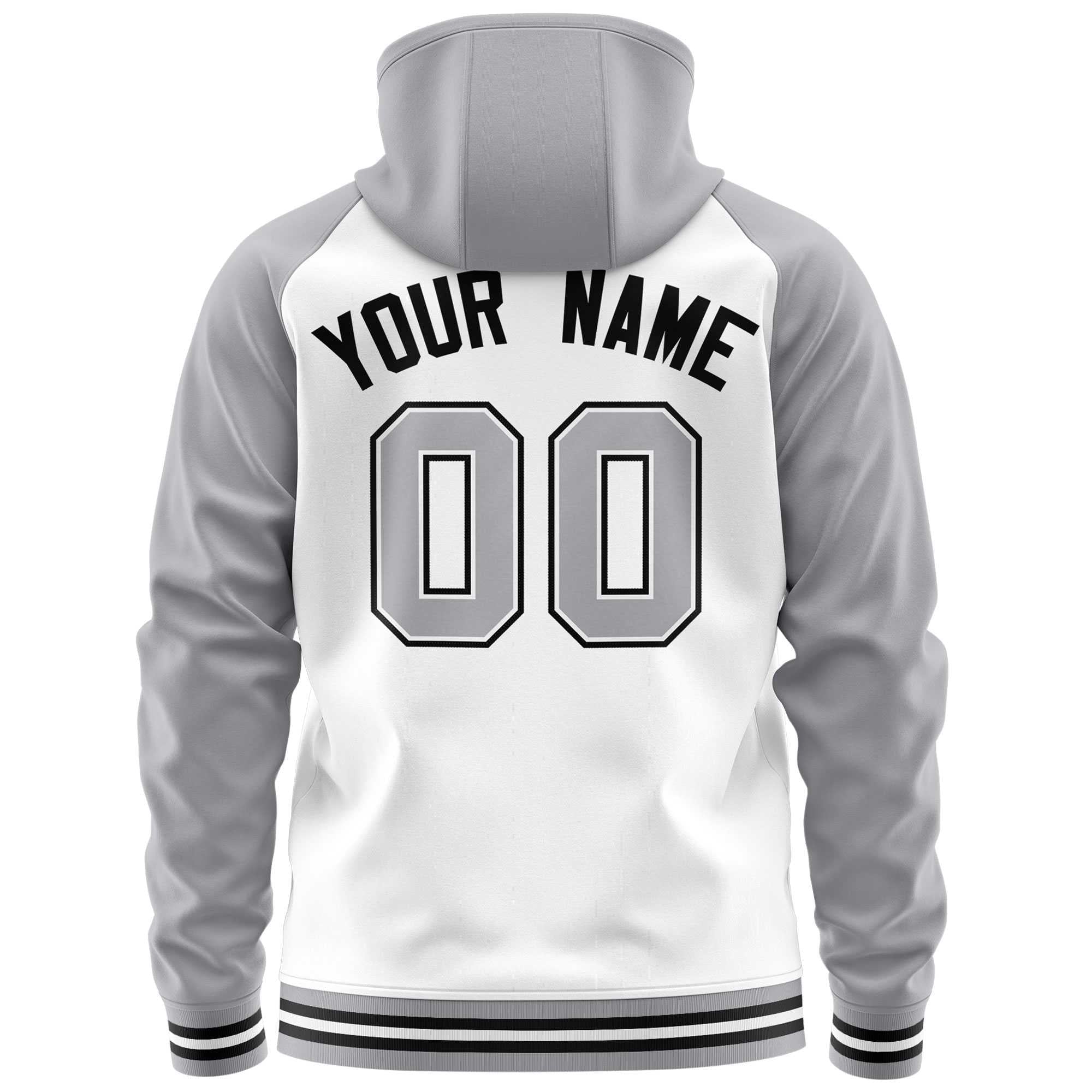 Custom Stitched White Light Gray Raglan Sleeves Sports Full-Zip Sweatshirt Hoodie