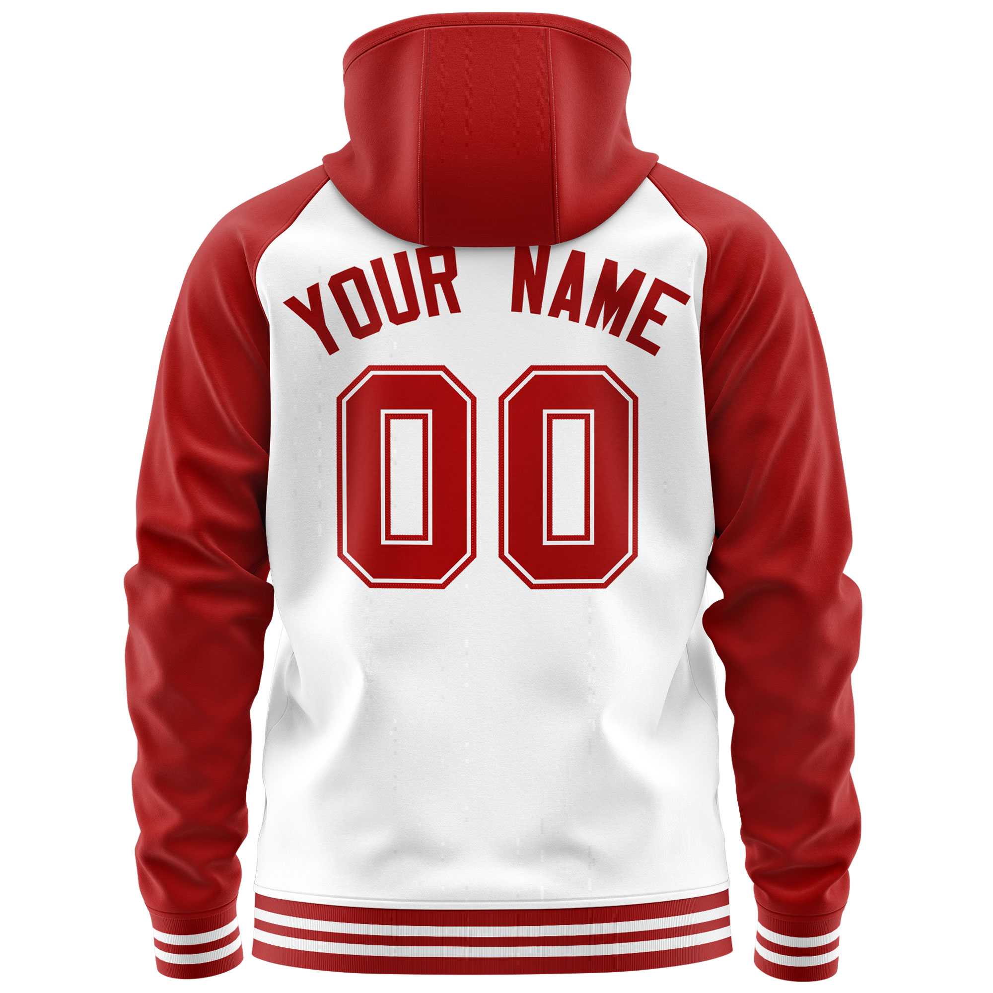 Custom Stitched White Red Raglan Sleeves Sports Full-Zip Sweatshirt Hoodie