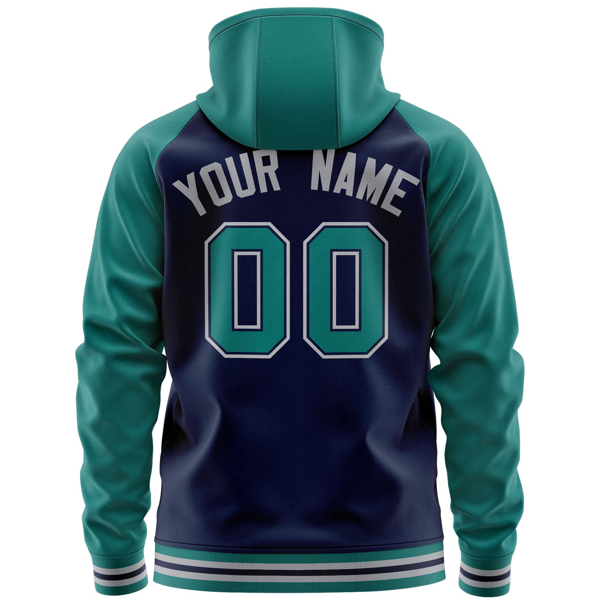 Custom Stitched Navy Aqua Raglan Sleeves Sports Full-Zip Sweatshirt Hoodie